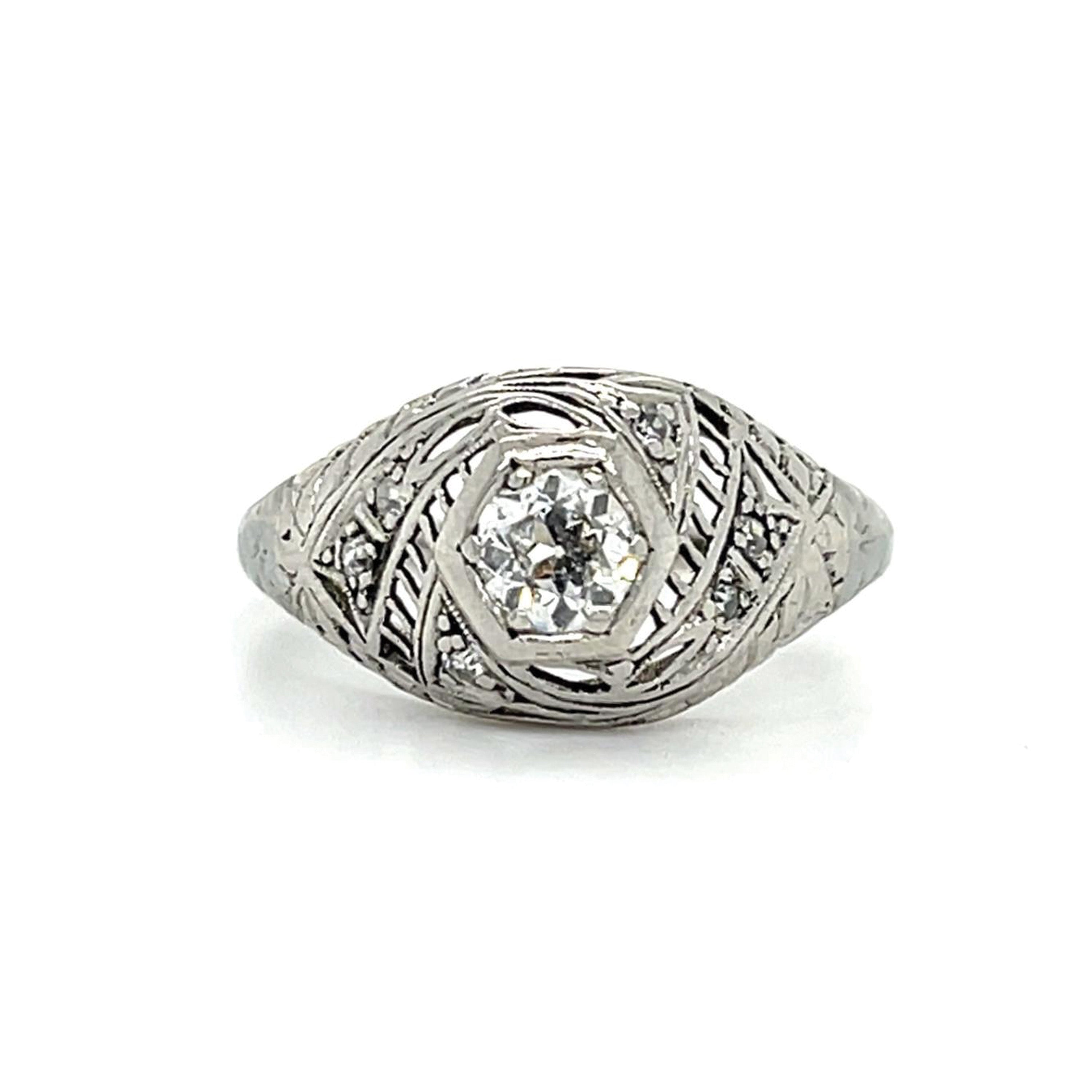 1920s Original Art Deco Diamond Ring Cocktail Ring Roseark Vintage