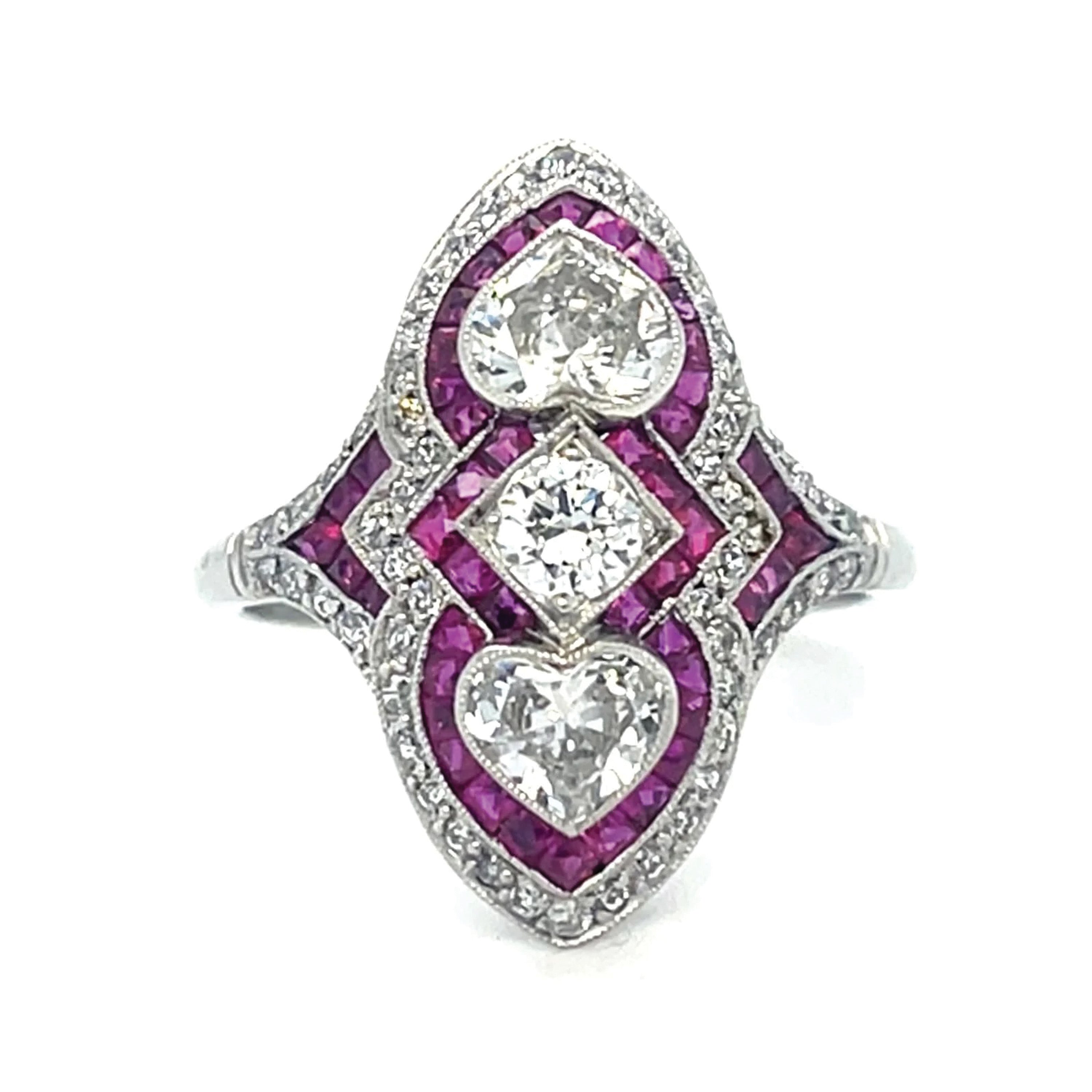 Heart Diamond Ruby Handmade Ring Statement Ring Roseark Vintage
