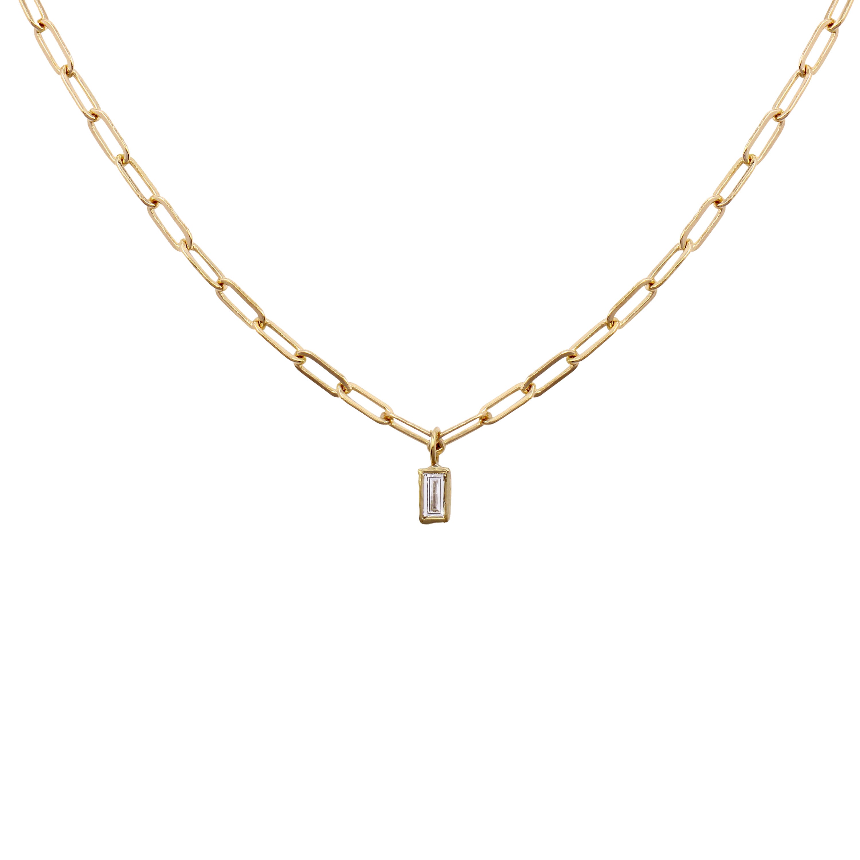 Baguette Diamond Box Link Chain Necklace Choker Necklace Jaine K Designs Yellow Gold