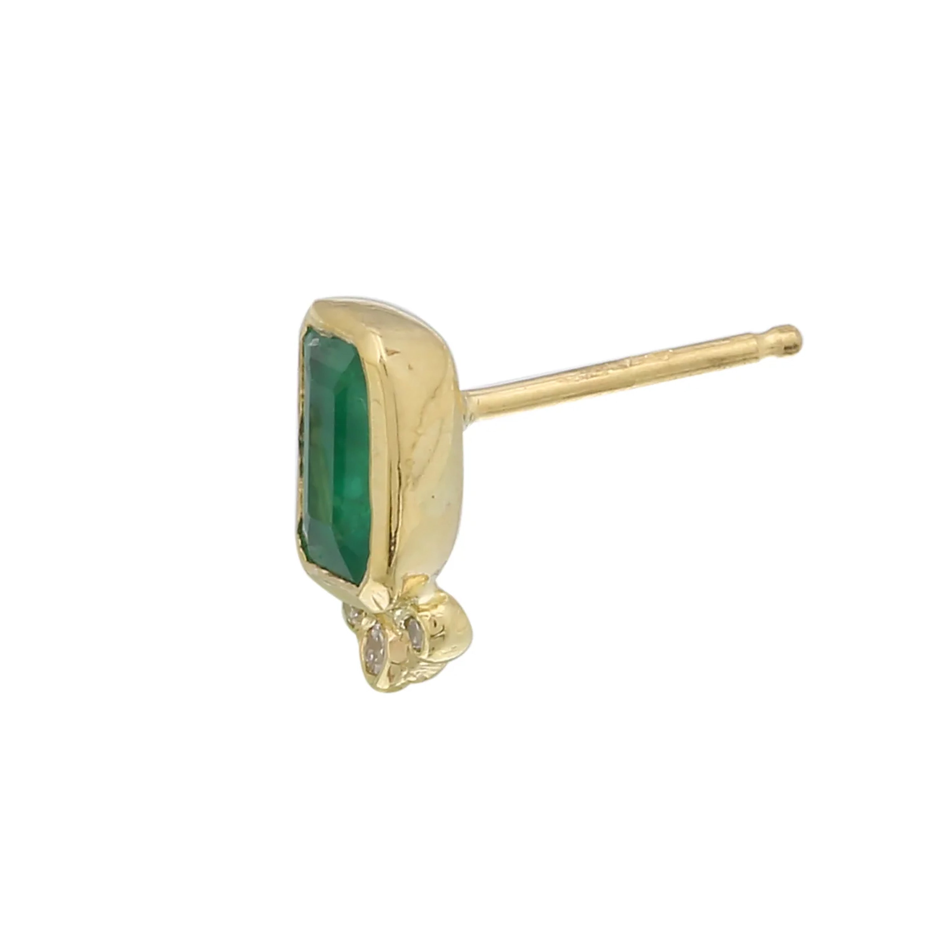 Rectangle Emerald w/ Triple Diamond Stud Earring Stud Earrings Jaine K Designs Single