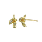 Stem Leaf Marquise Diamond Stud Stud Earrings Jaine K Designs Yellow Gold Pair