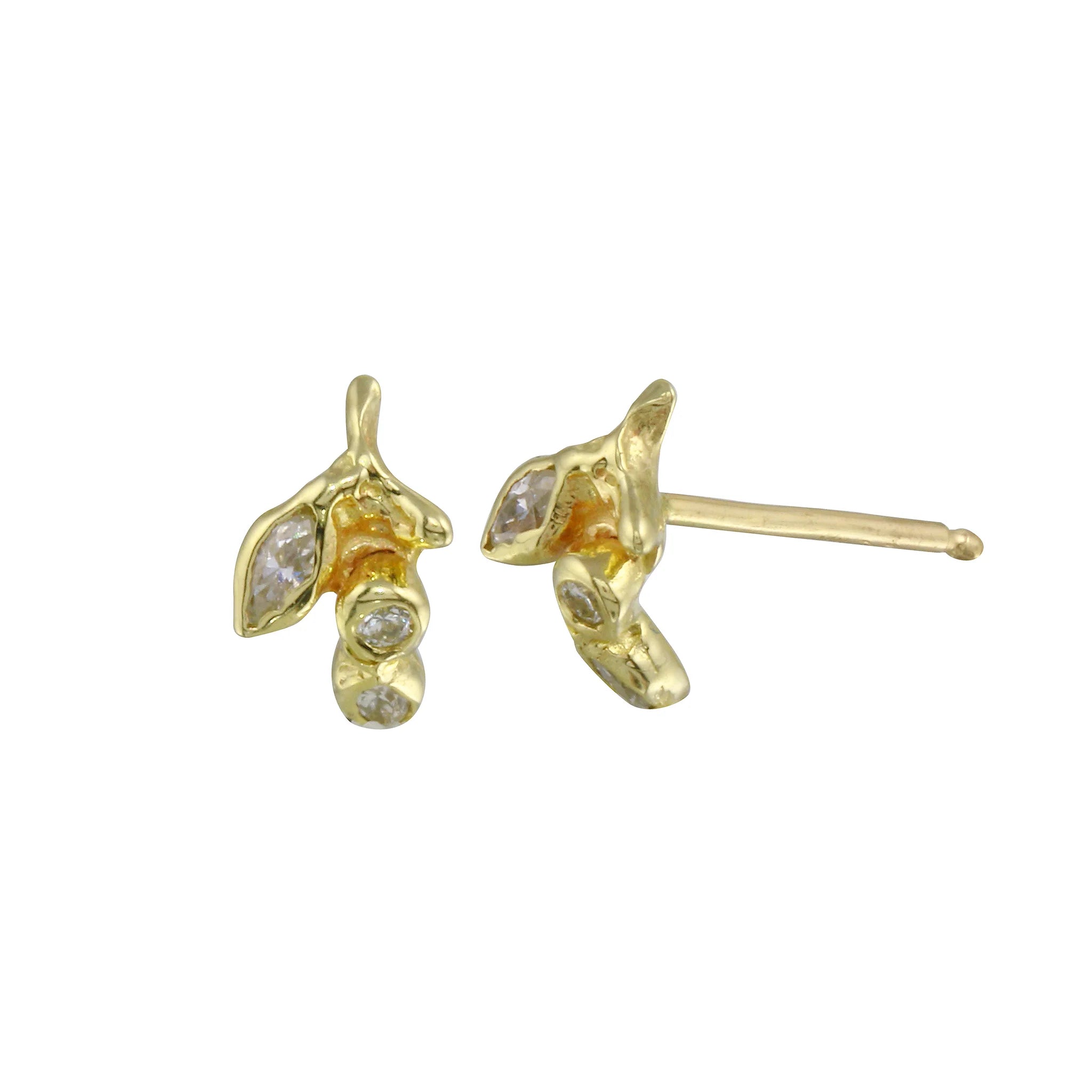 Stem Leaf Marquise Diamond Stud Stud Earrings Jaine K Designs Yellow Gold Pair