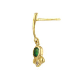 Emerald Bezel w/ Diamond Gold Line Dangle Stud Drop Earrings Jaine K Designs Single