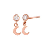 Diamond Bezel with Crescent Moon Stud Earring Drop Earrings Jaine K Designs Pair Rose Gold