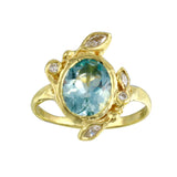 Oval Aquamarine Leaf Ring Cocktail Jaine K Designs Yellow Gold  