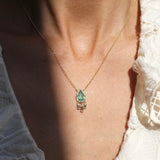 Emerald Pear Necklace with Baguette Diamond Pendant Necklace Elisabeth Bell Jewelry