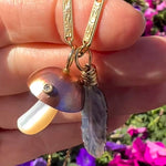Iridescent Pearl Mushroom Charm with Diamond Charm Maura Green