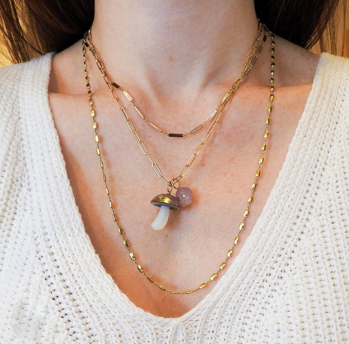 Iridescent Pearl Mushroom Charm with Diamond Charm Maura Green