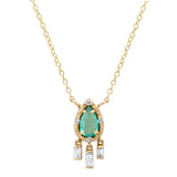 Emerald Pear Necklace with Baguette Diamond Pendant Necklace Elisabeth Bell Jewelry