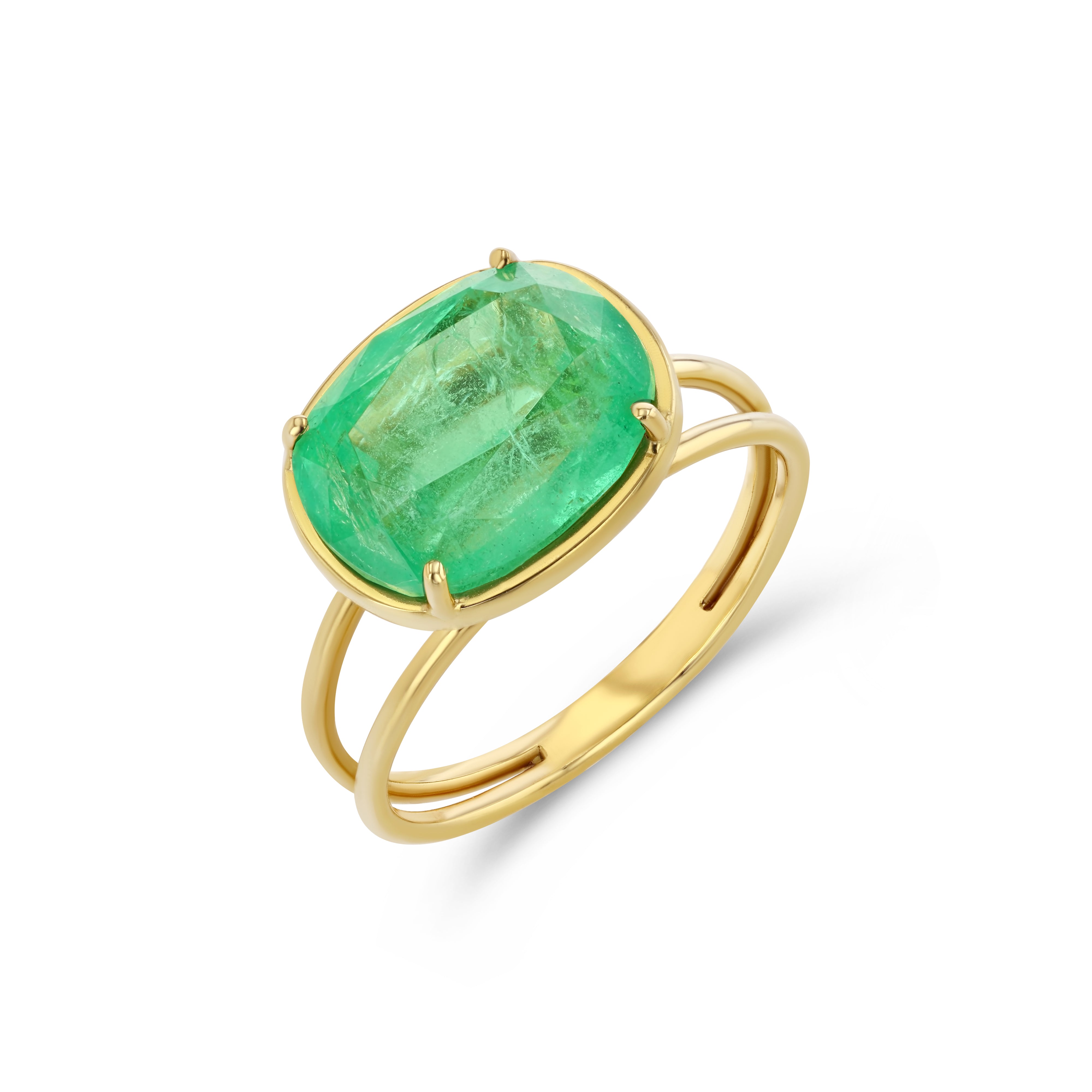 Double Band Sideways Oval Emerald Ring Cocktail Ring Amy Gregg Jewelry   