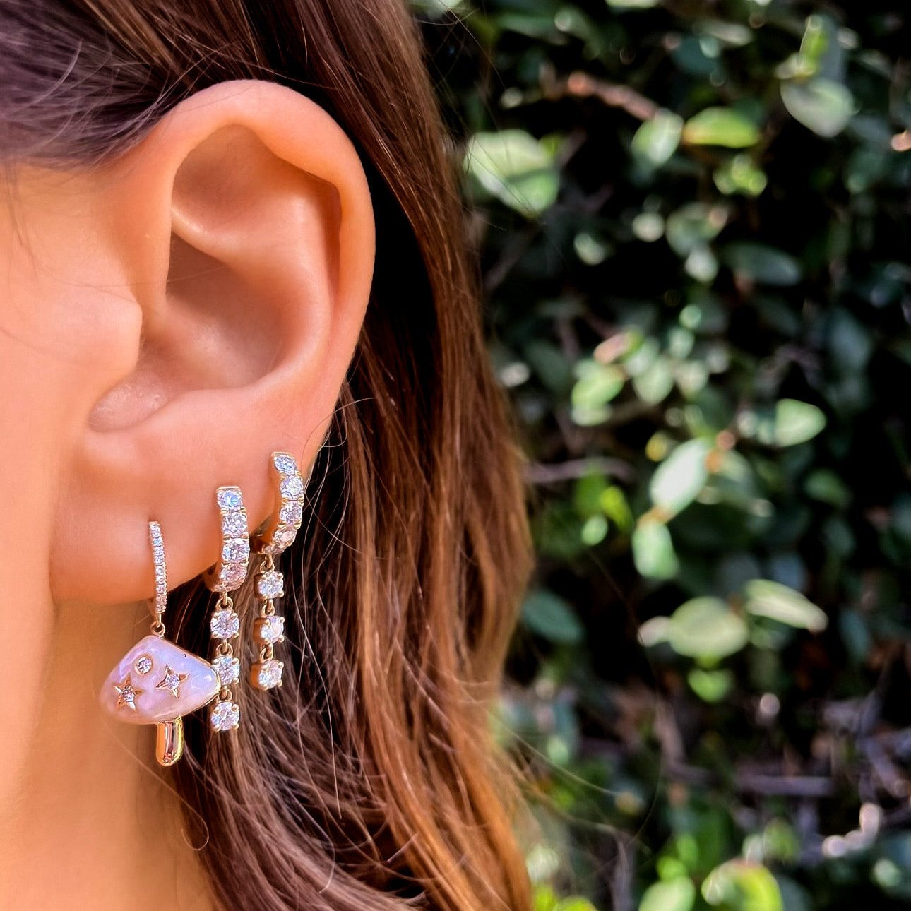 Enamel Mushroom Huggie with Diamonds Huggie Earrings Roseark Deux