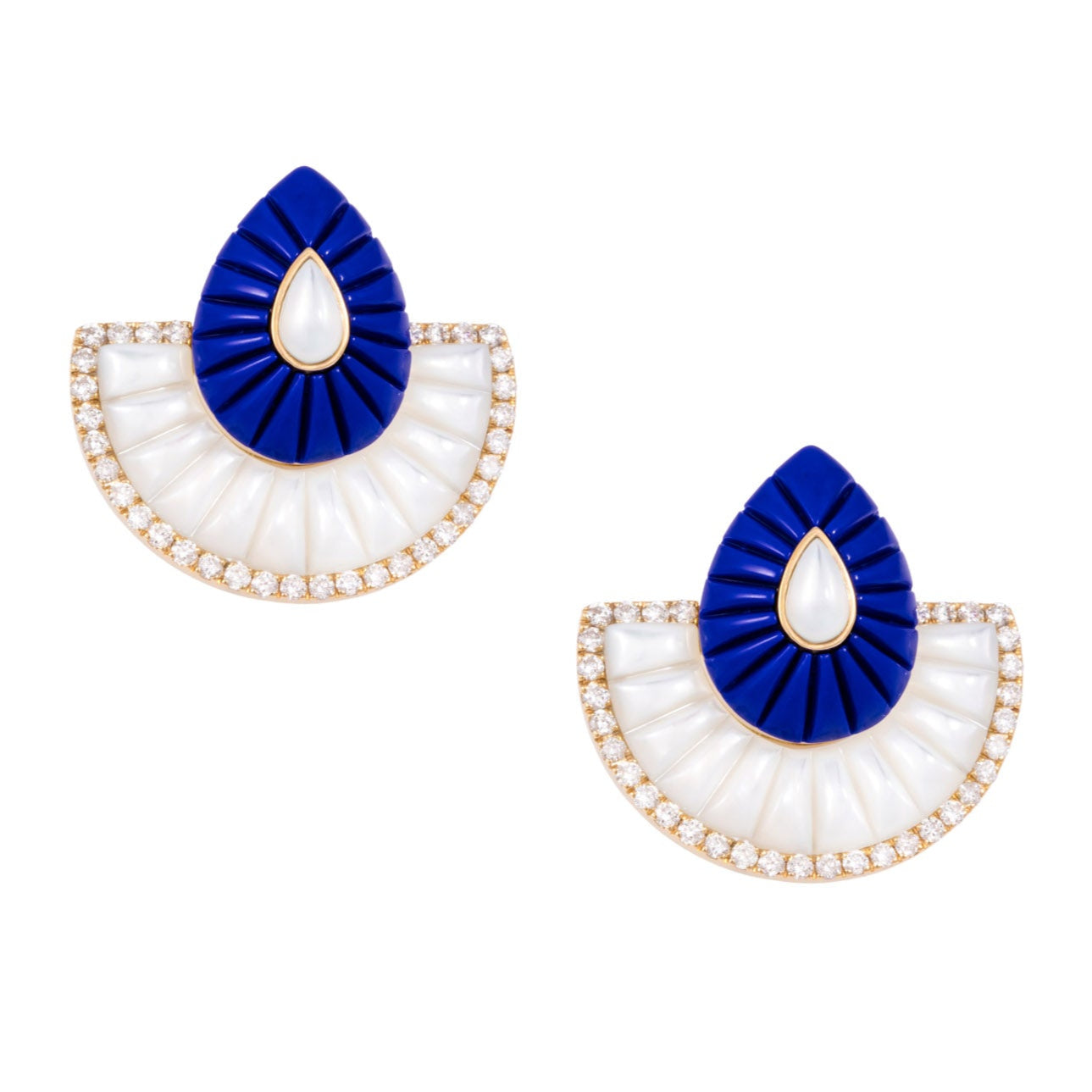 Bond Street Fan Lapis MOP Earrings, Large Statement Earrings Latelier Nawbar