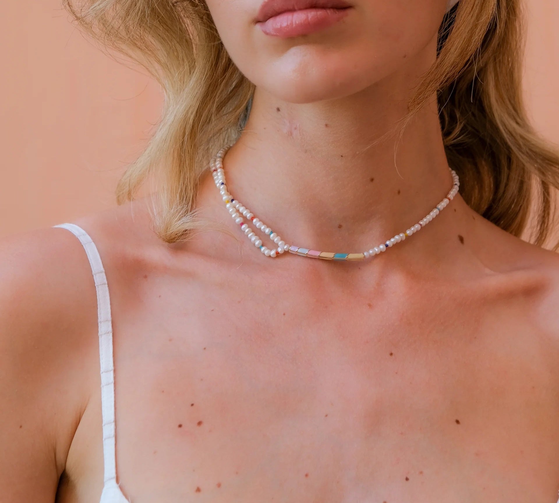 Pastel Candy Stick Asymmetrical Pearl Choker Beaded Necklace The Finest Stack