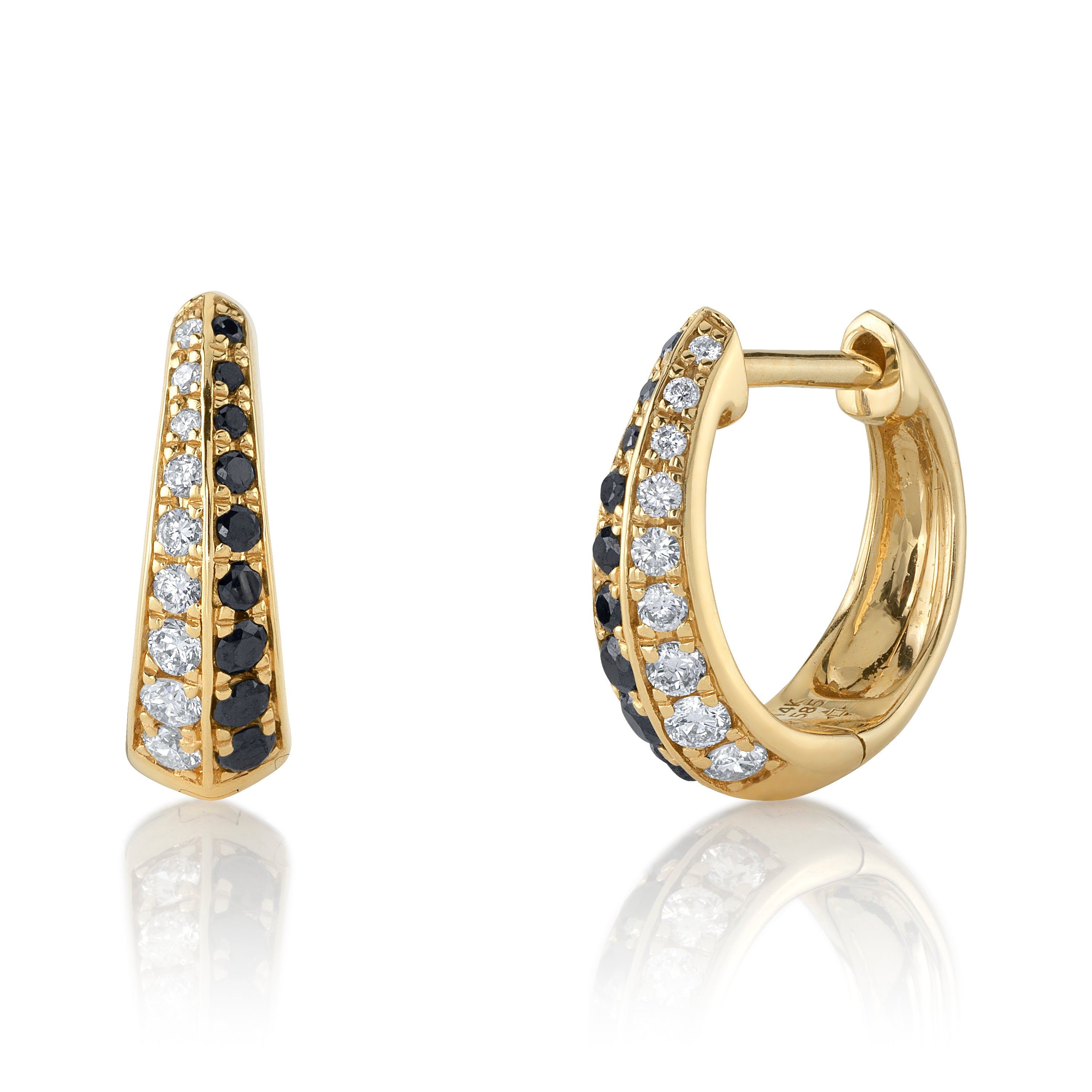 Black and White Diamond Huggie Huggie Earrings Roseark Deux Pair