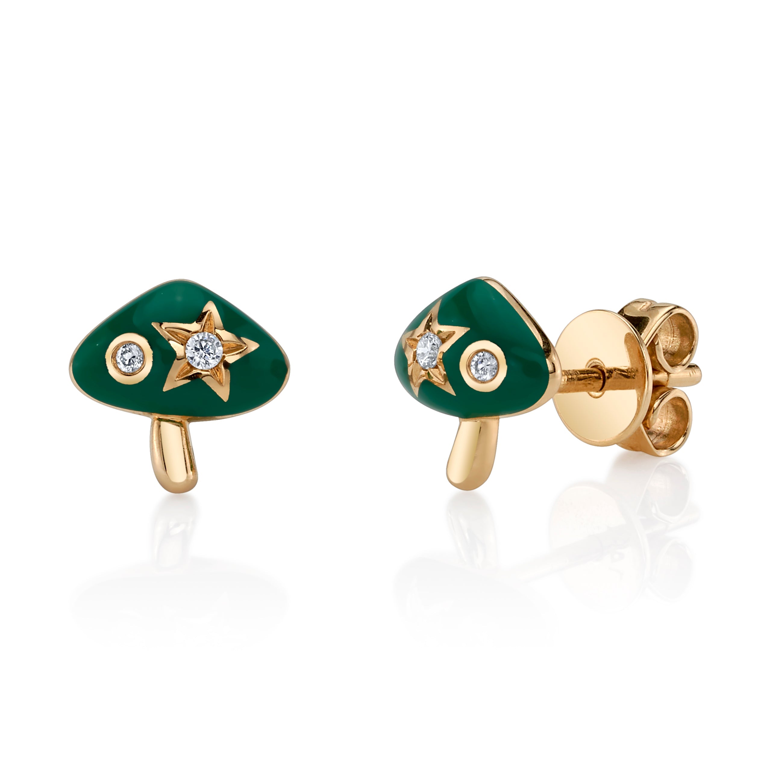 Green Enamel Mushroom Stud Stud Earrings Roseark Deux Green Pair