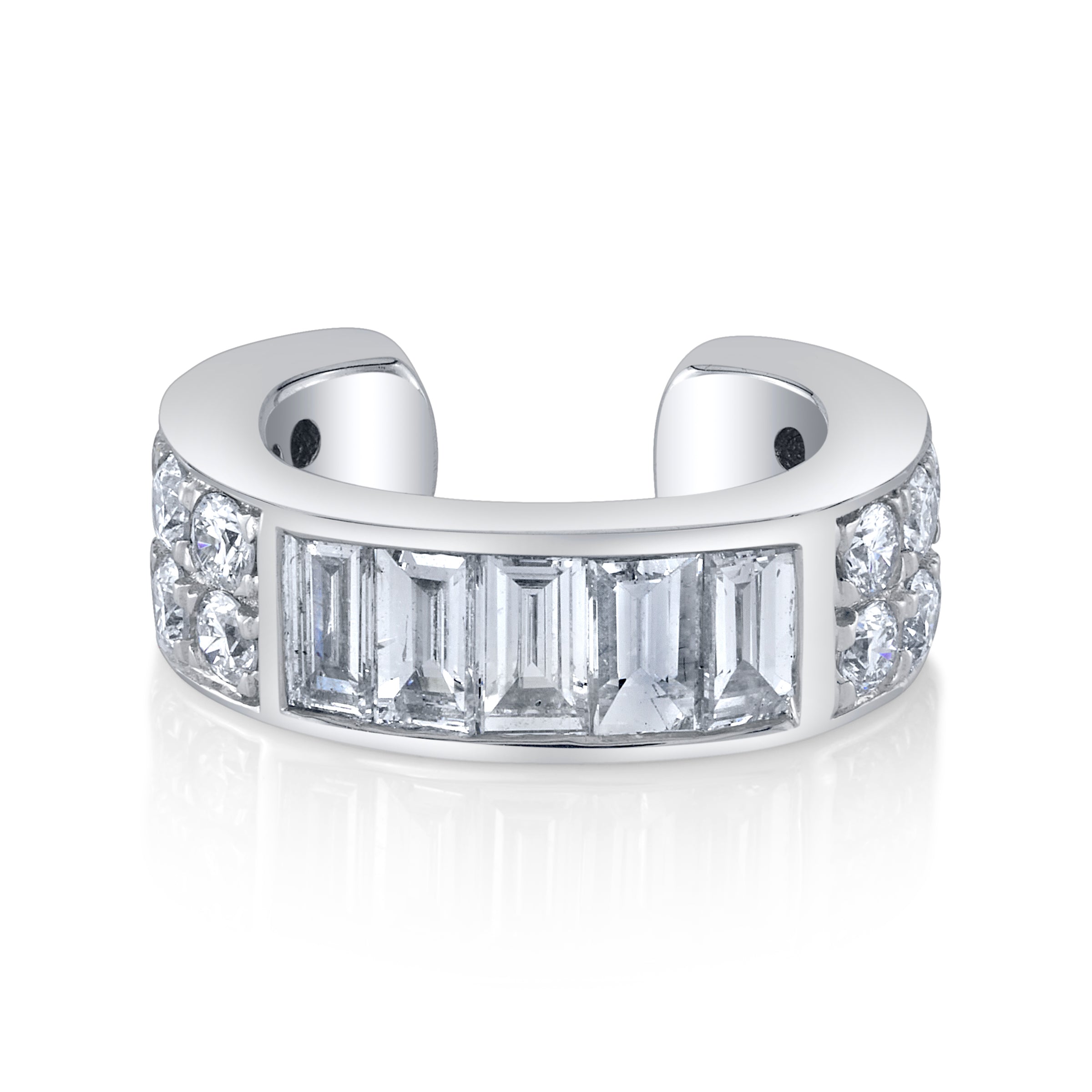 Baguette Round Diamond Ear Cuff Ear Cuff Earring Roseark Deux White+White