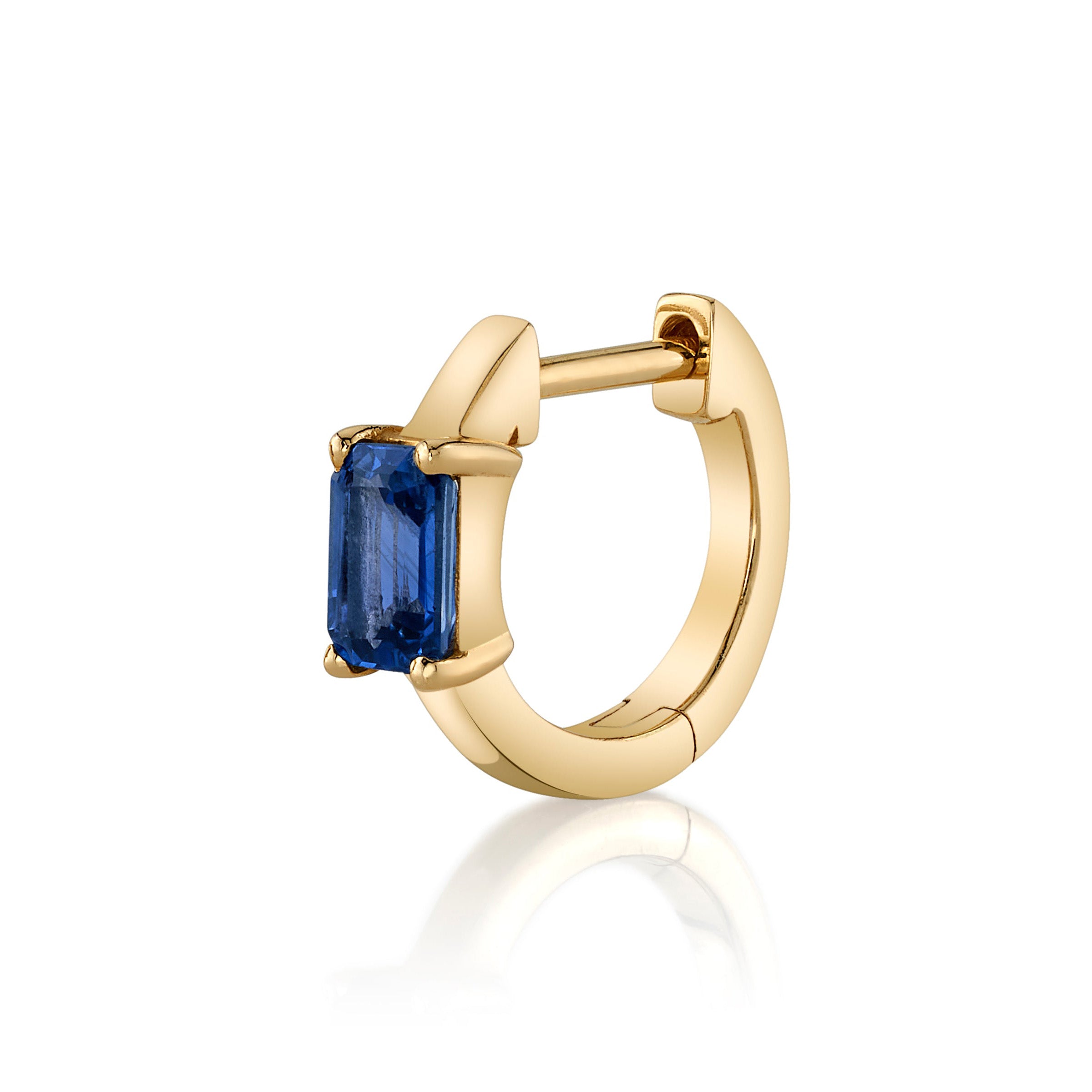 Precious-Stone Baguette Huggie Huggie Earrings Roseark Deux Single Blue Sapphire