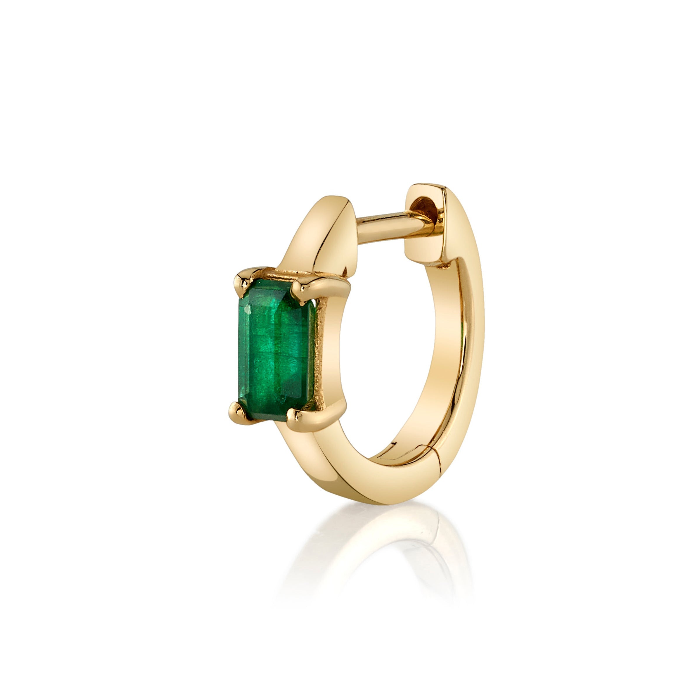 Precious-Stone Baguette Huggie Huggie Earrings Roseark Deux Single Emerald