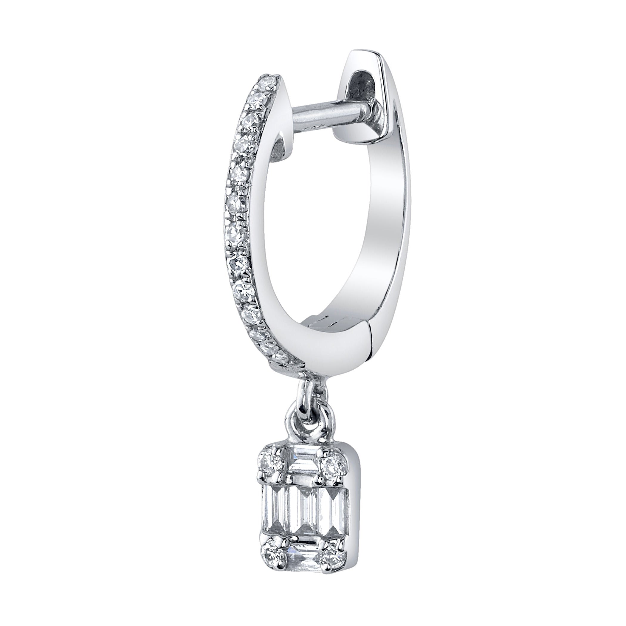 Diamond Huggie with Baguette-Round Dangle Huggie Earrings Roseark Deux Single