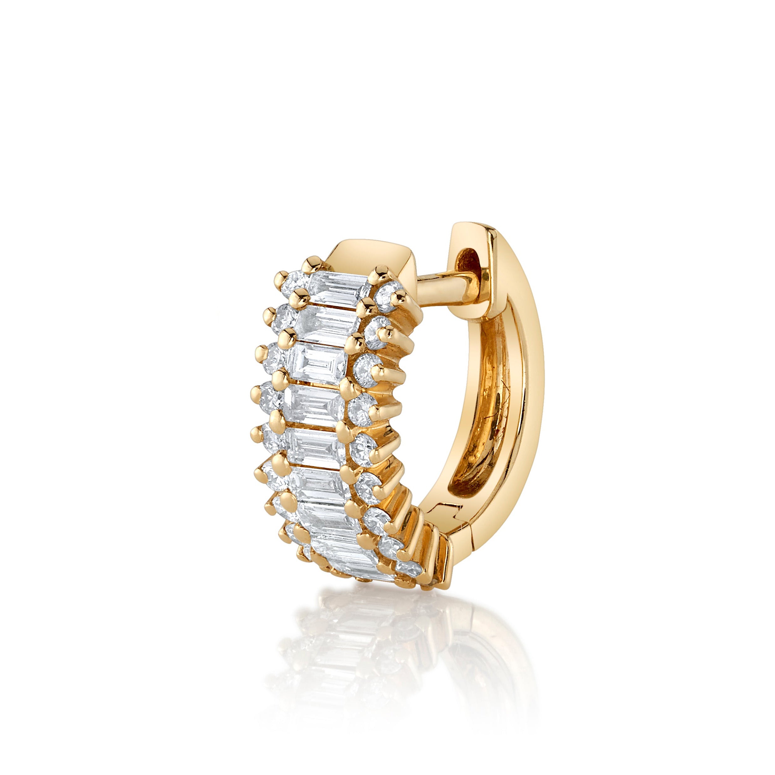 Baguette Diamond Railway Huggie Huggie Earrings Roseark Deux Single Yellow Gold
