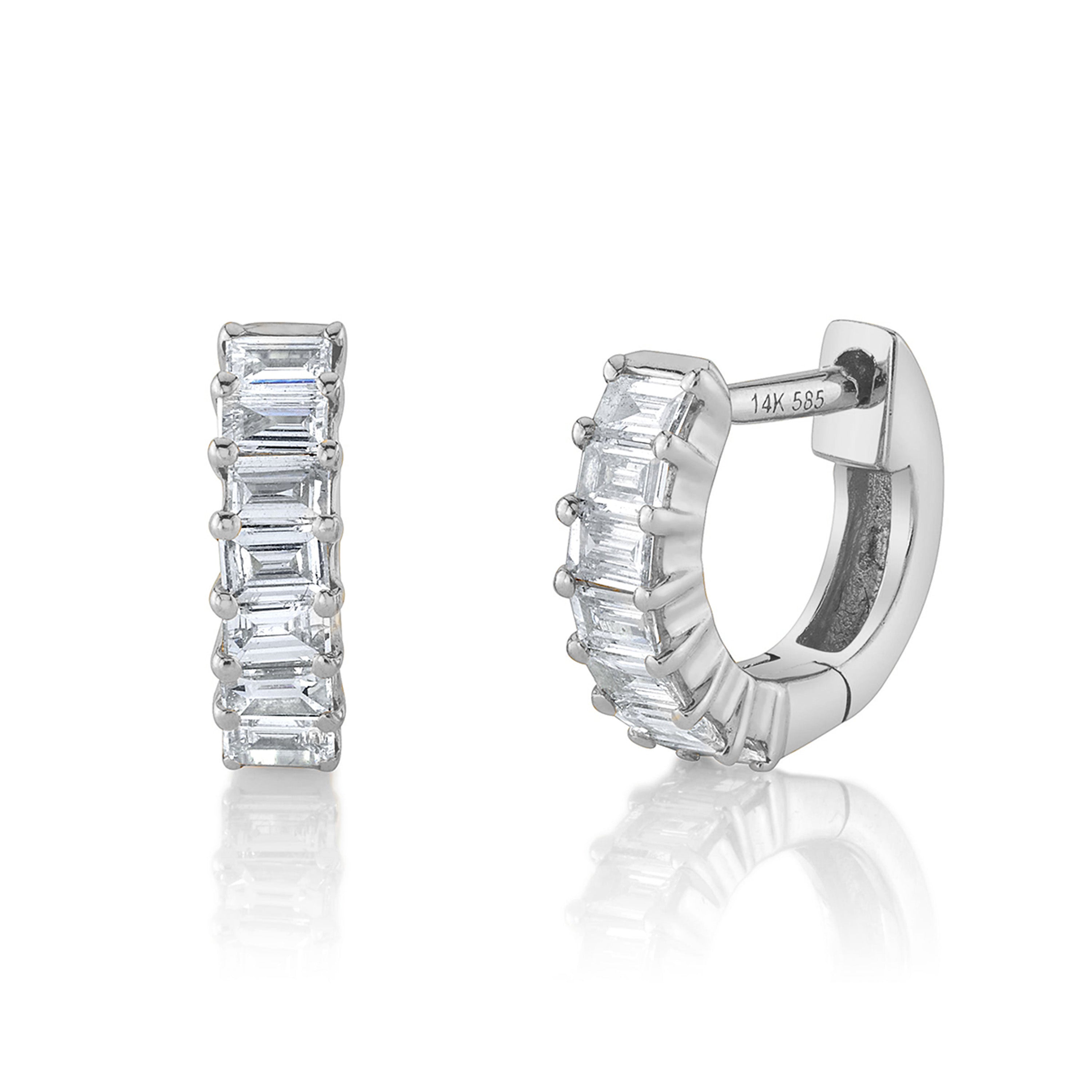 Baguette Stone Huggie Huggie Earrings Roseark Deux Pair WGold + Diamond