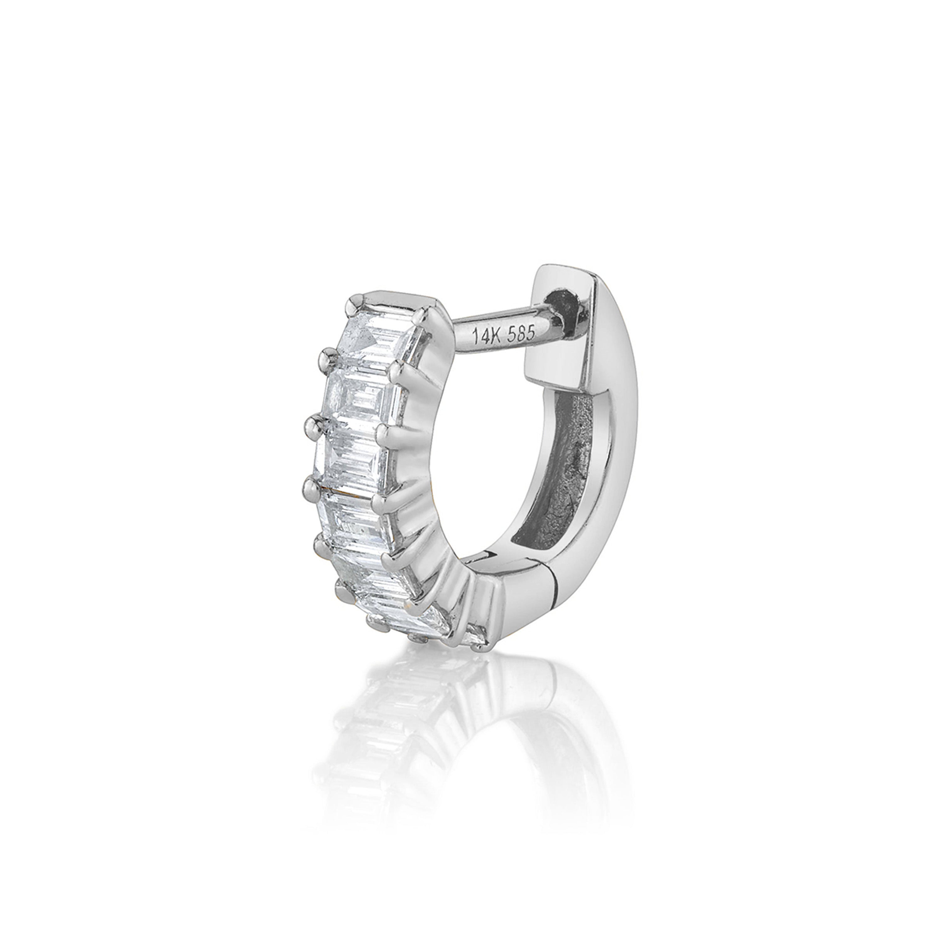 Baguette Stone Huggie Huggie Earrings Roseark Deux Single WGold + Diamond