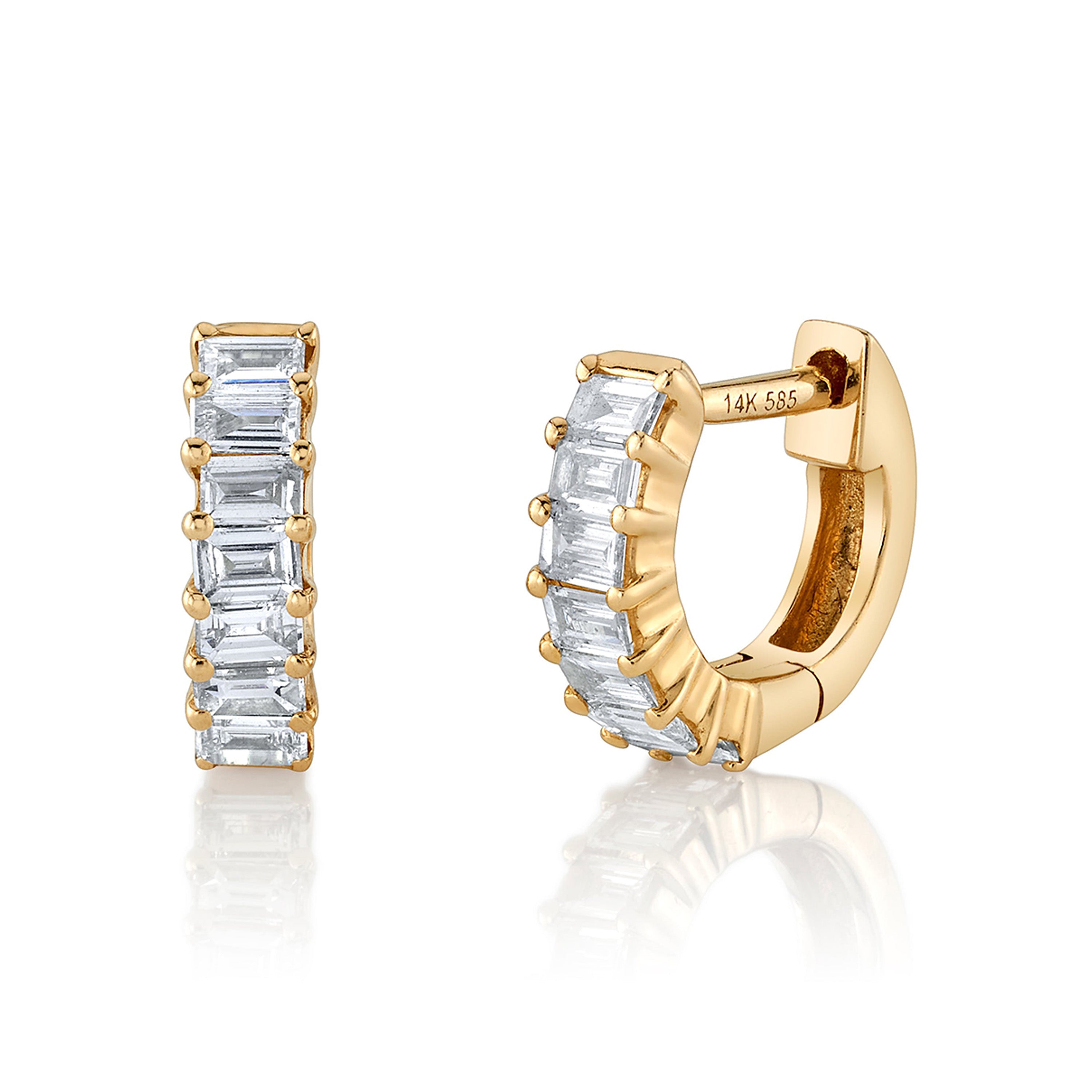 Baguette Stone Huggie Huggie Earrings Roseark Deux Pair YGold + Diamond