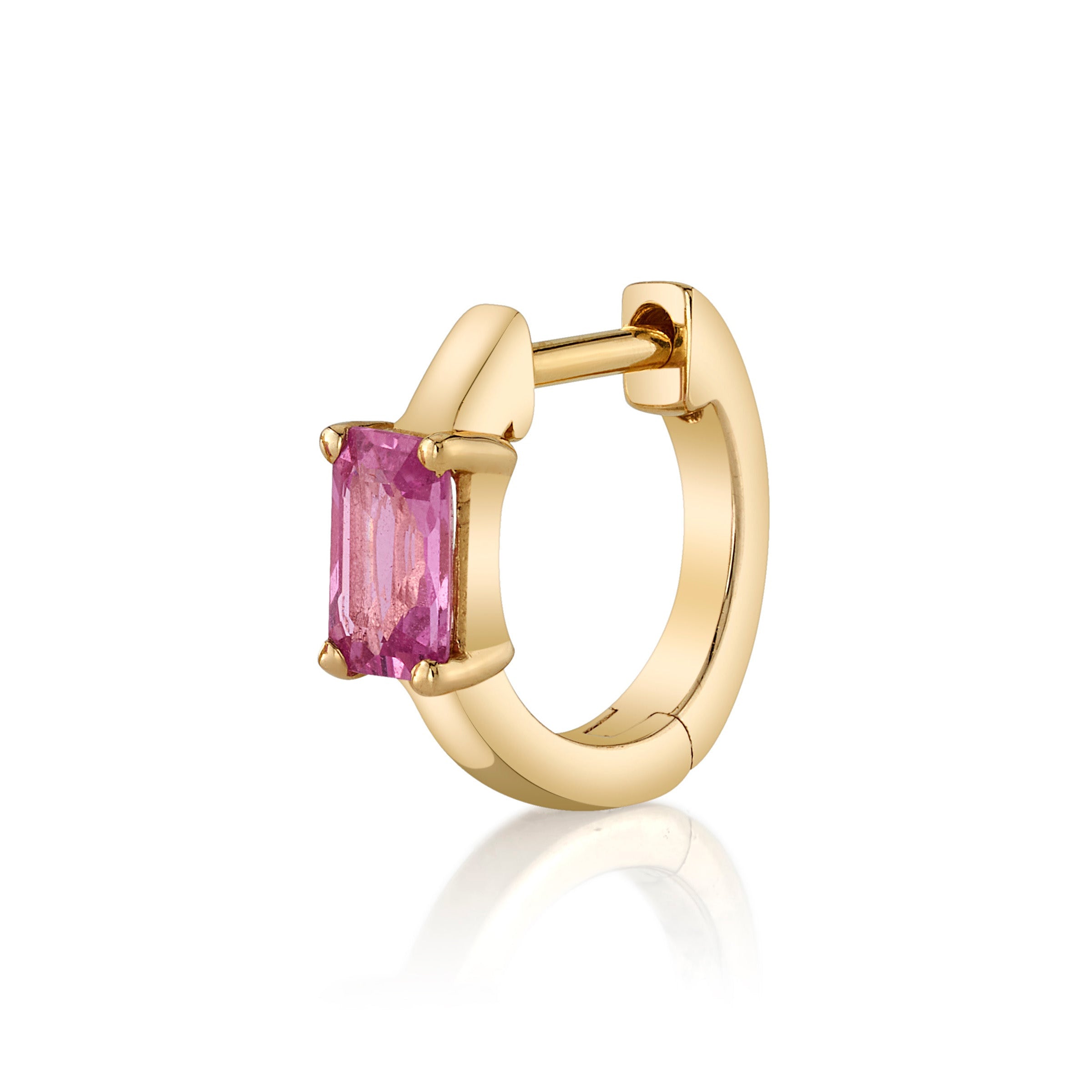 Precious-Stone Baguette Huggie Huggie Earrings Roseark Deux Single Pink Sapphire