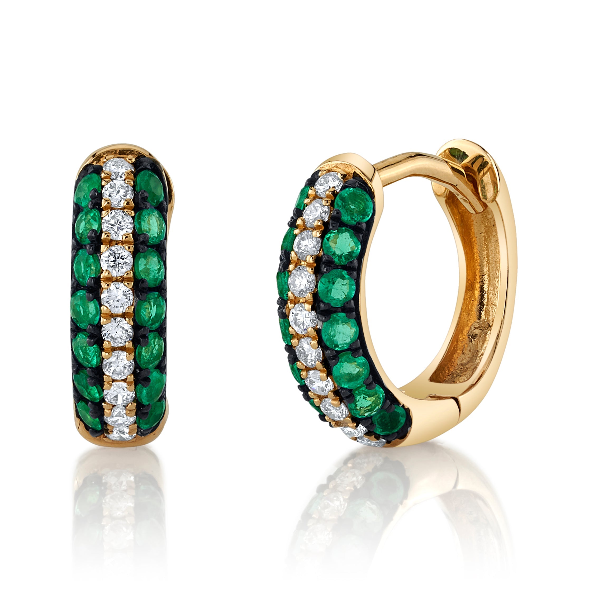 Stone Diamond Black-Rhodium Huggie Huggie Earrings Roseark Deux Pair Emerald