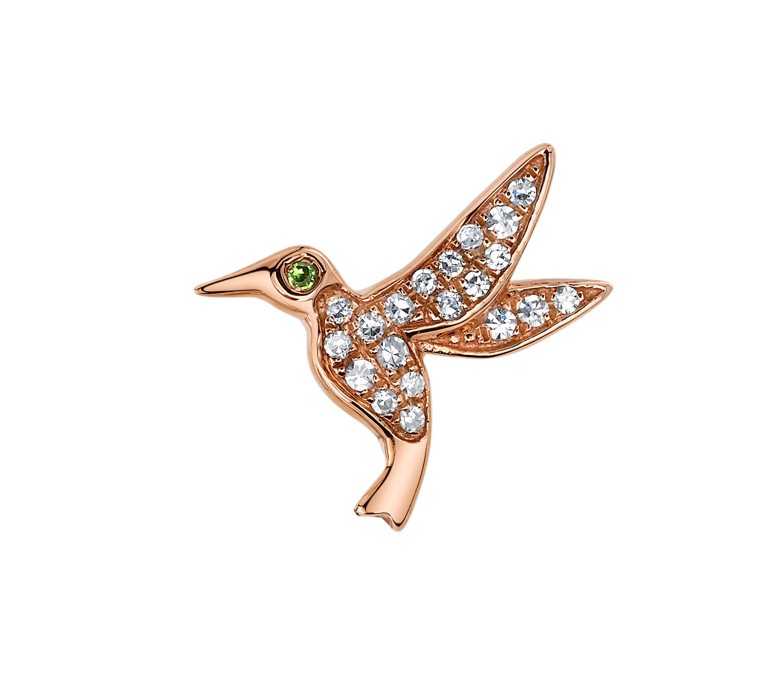 Diamond Hummingbird Stud with Emerald Eye Stud Earrings Roseark Deux Single