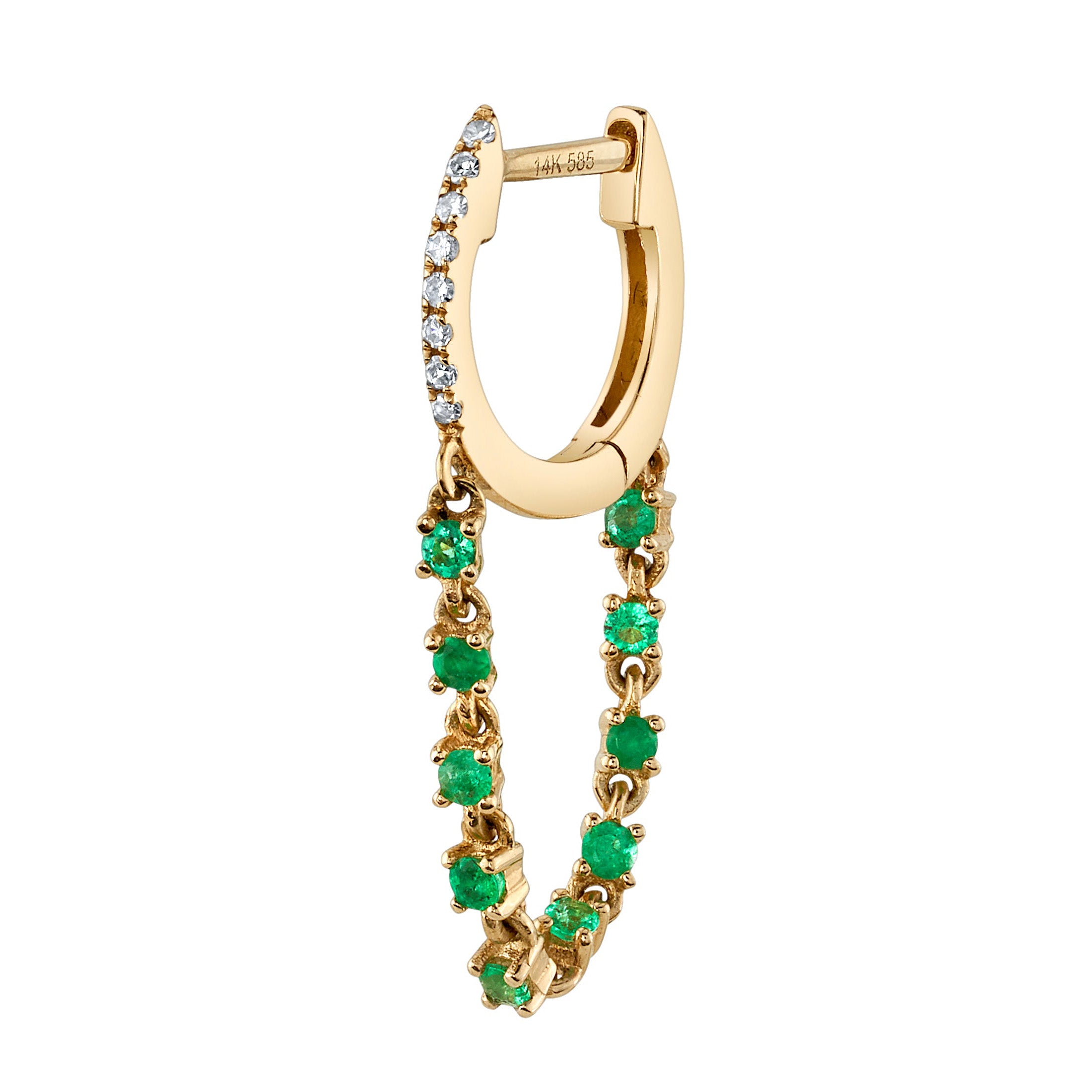 Diamond Emerald Chain Huggie Huggie Earrings Roseark Deux Single