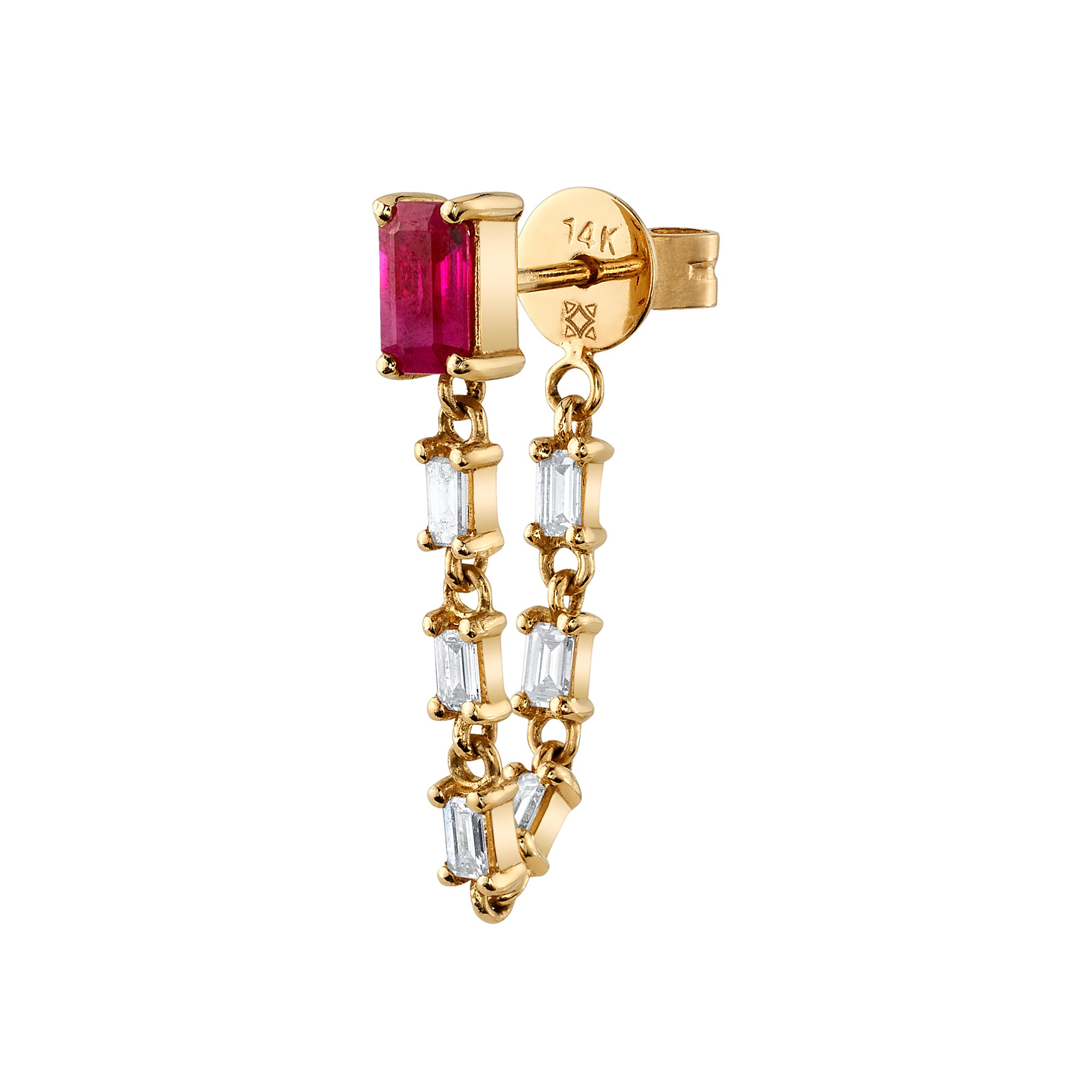 Ruby Diamond Baguette Drop Earrings Drop Earrings Roseark Deux Single