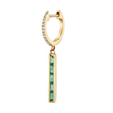 Diamond Emerald Linear-Drop Huggie Huggie Earrings Roseark Deux Single