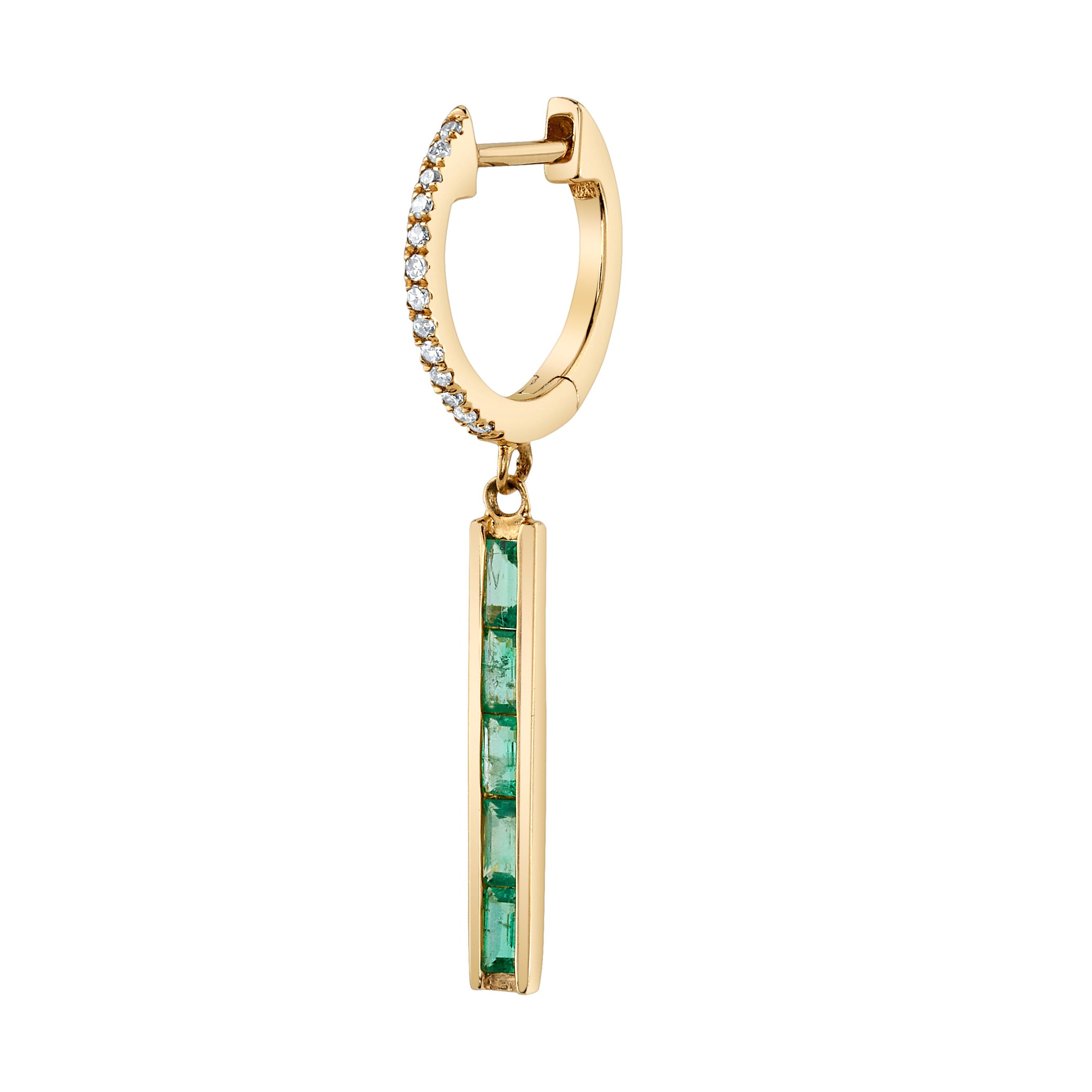 Diamond Emerald Linear-Drop Huggie Huggie Earrings Roseark Deux Single