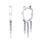 Diamond 3-Fringe Drop Huggie Huggie Earrings Roseark Deux Pair White Gold
