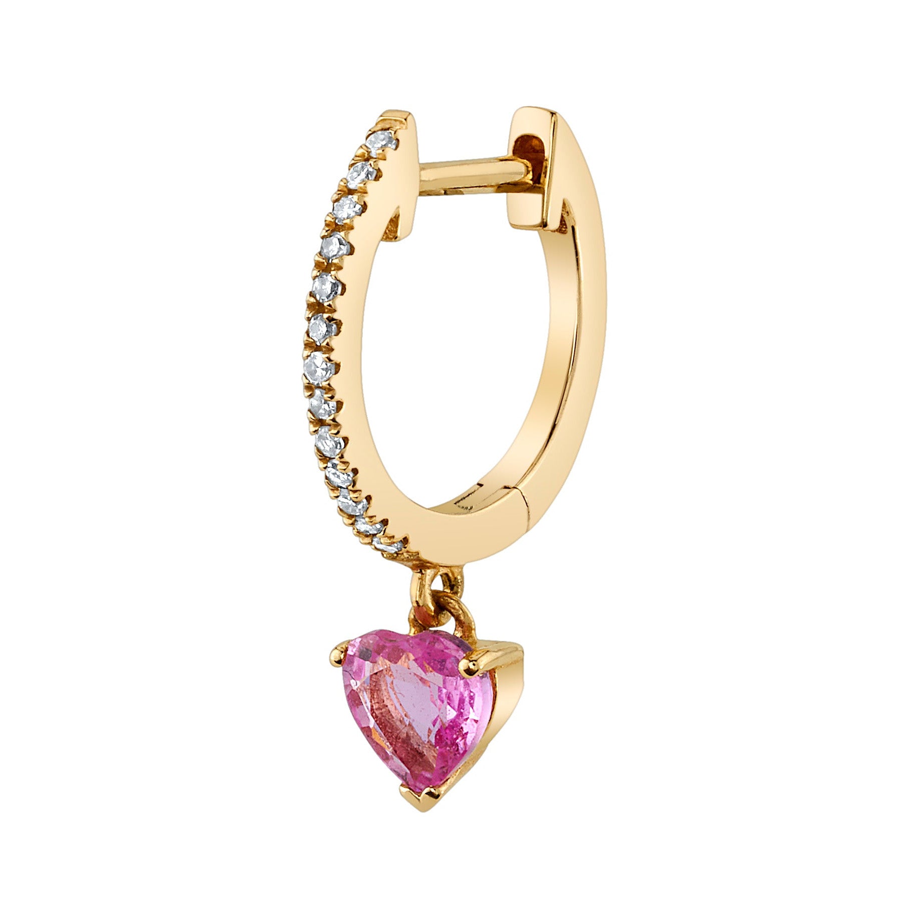 Diamond Dangling-Heart Huggie Huggie Earrings Roseark Deux Pink Sapphire Single