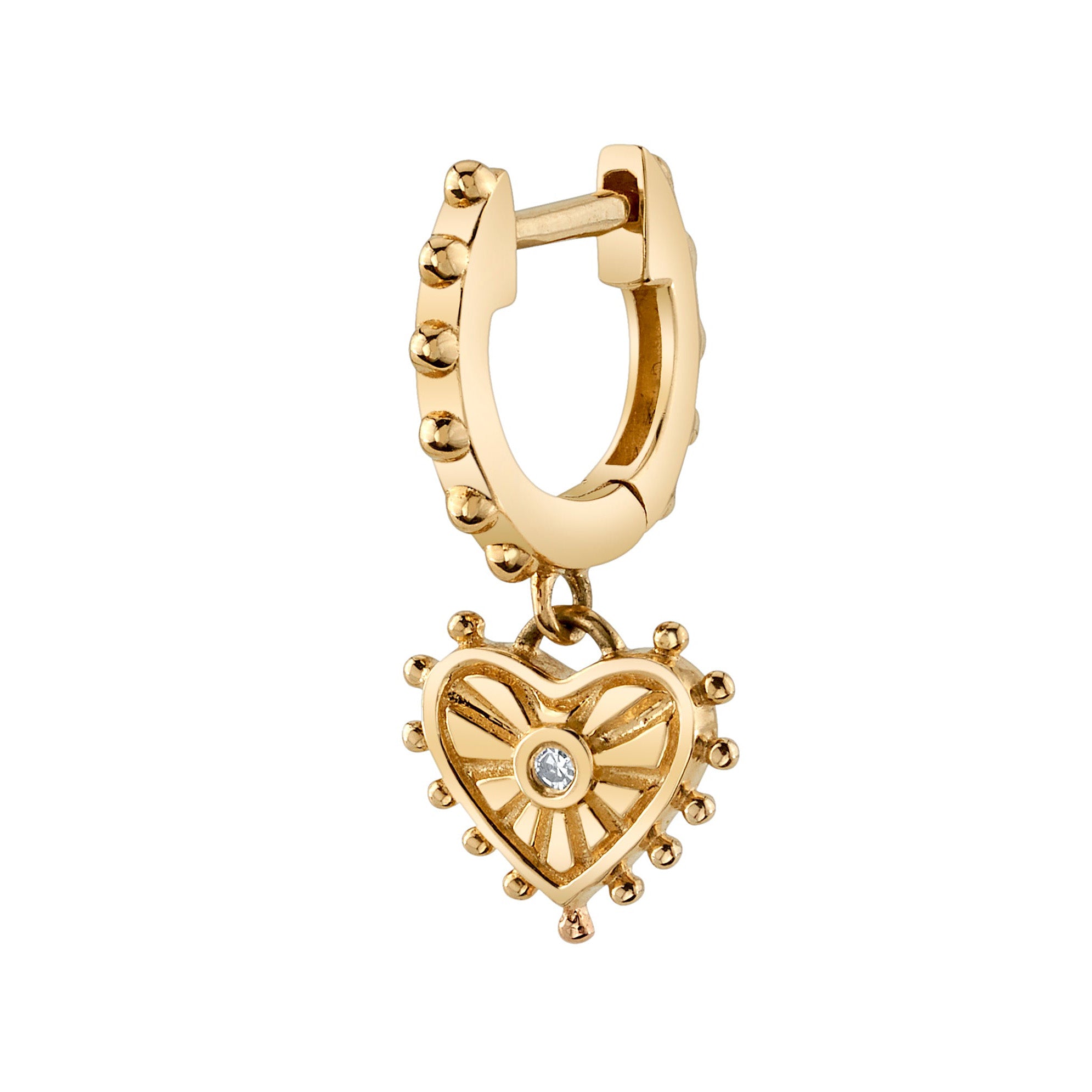 Carved Heart Huggie Hoop Huggie Earrings Roseark Deux Single