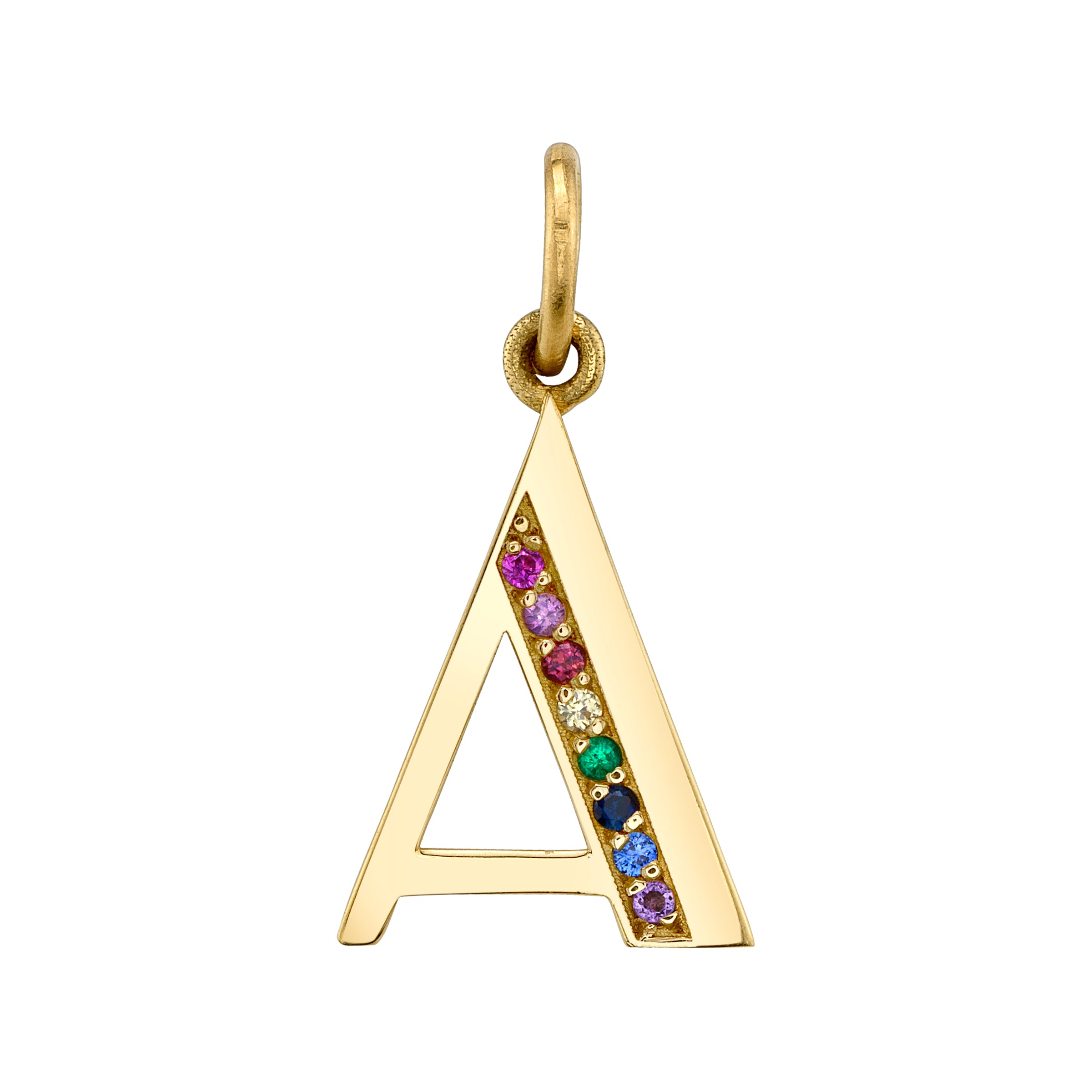 Initial Charm, Yellow Gold, Rainbow Pendant Jill Hoffmeister   