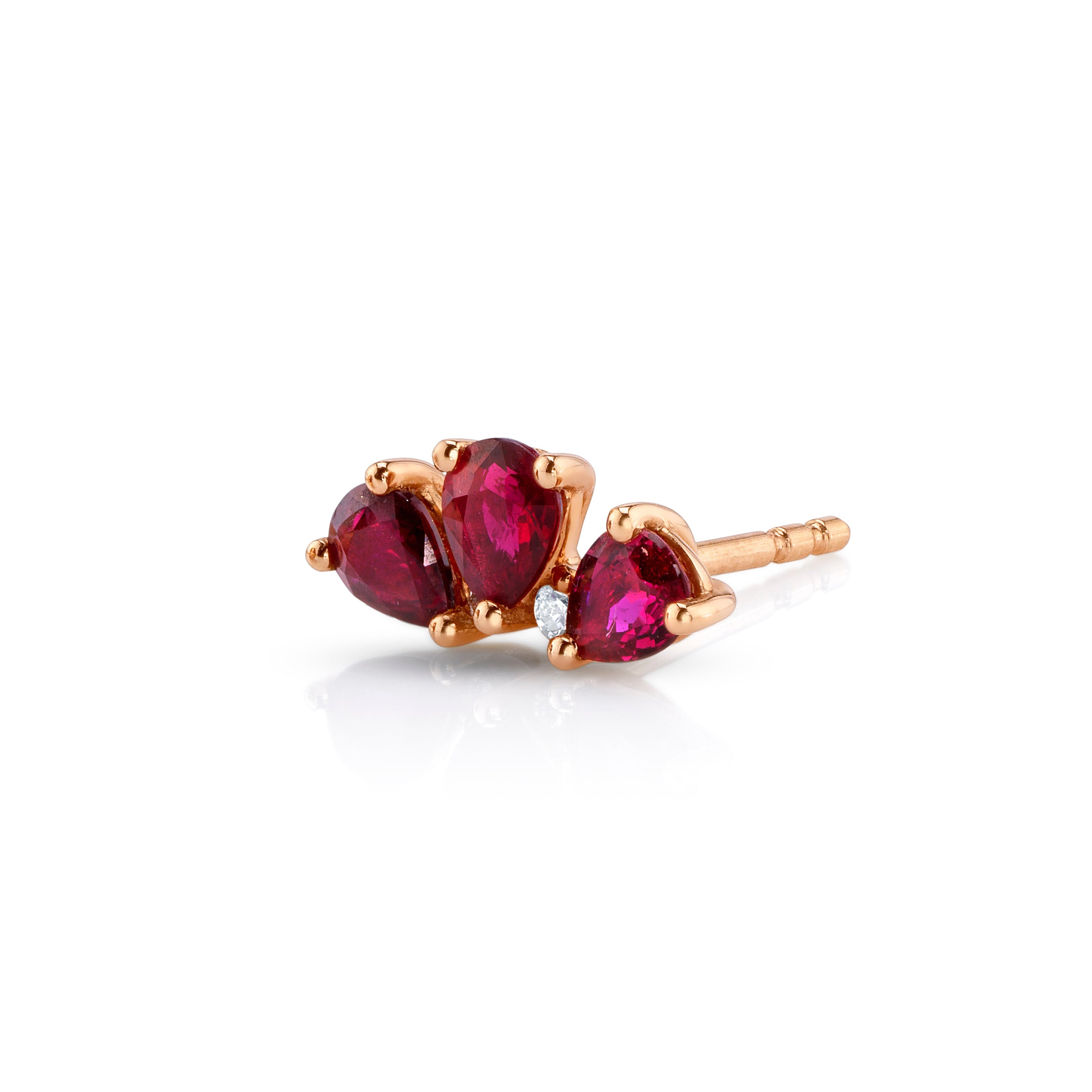 Triple Teardrop Ruby Stud Stud Earrings Roseark Deux Single