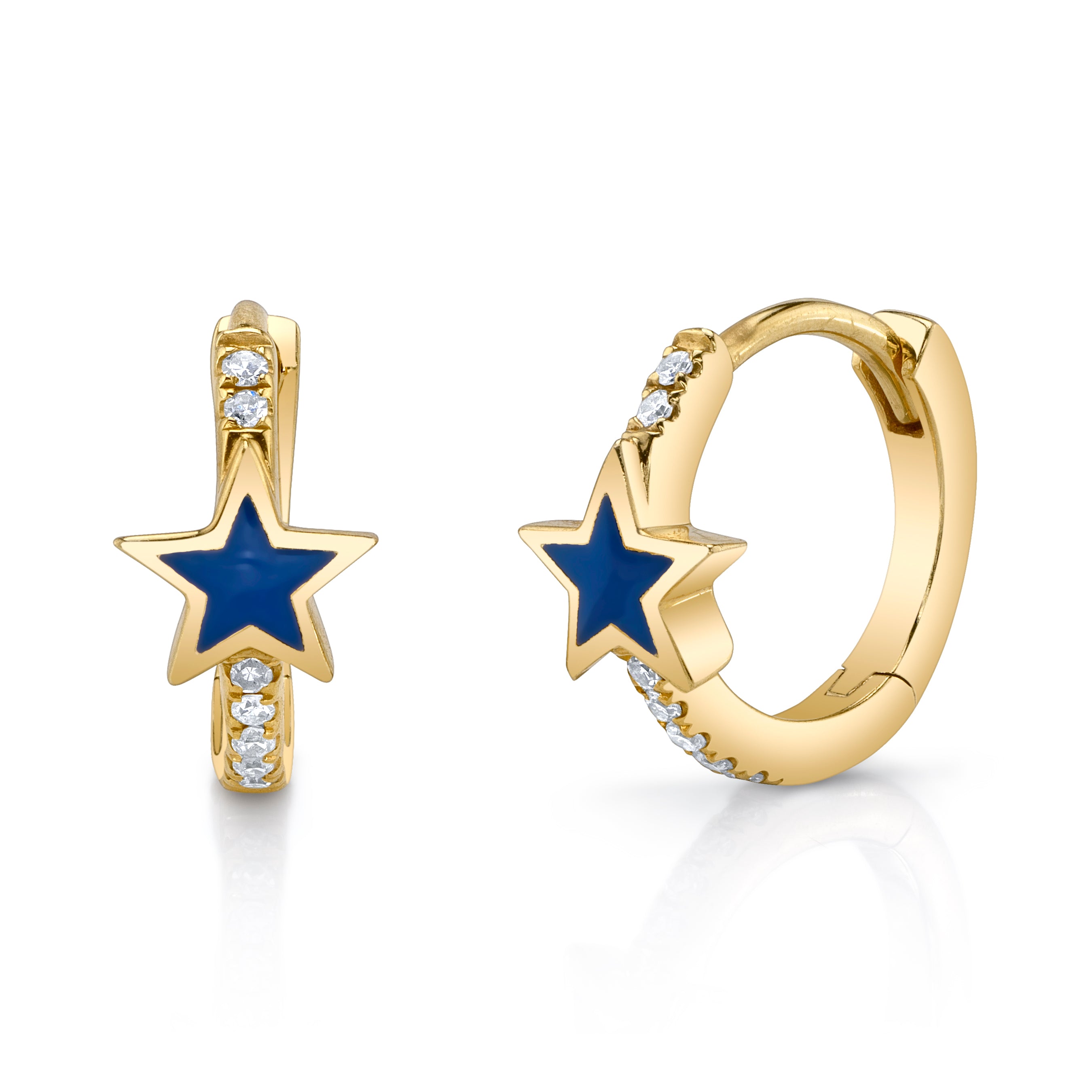 Blue Enamel Star Huggie Huggie Earrings Roseark Deux Pair