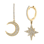 Moon and Star Asymmetrical Earrings Drop Earrings Roseark Deux   