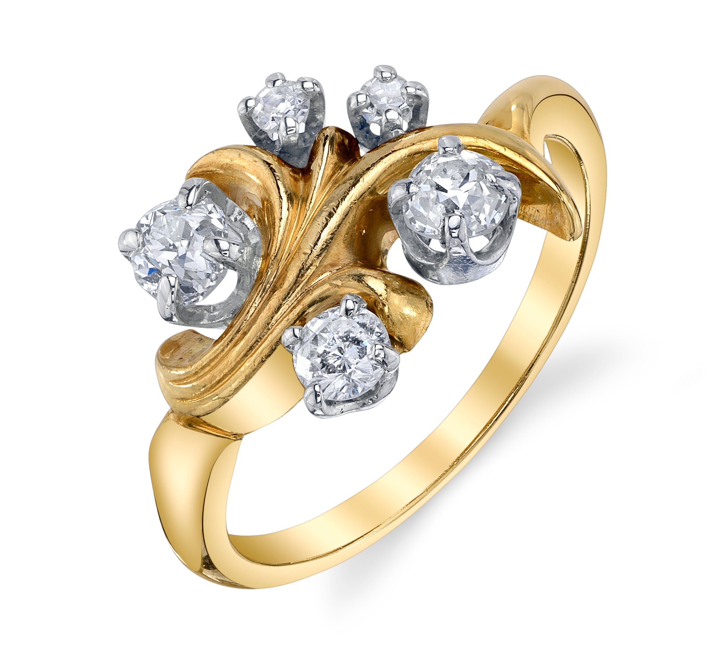 Antique Five-Diamond Cocktail Ring Cocktail Ring Roseark Vintage