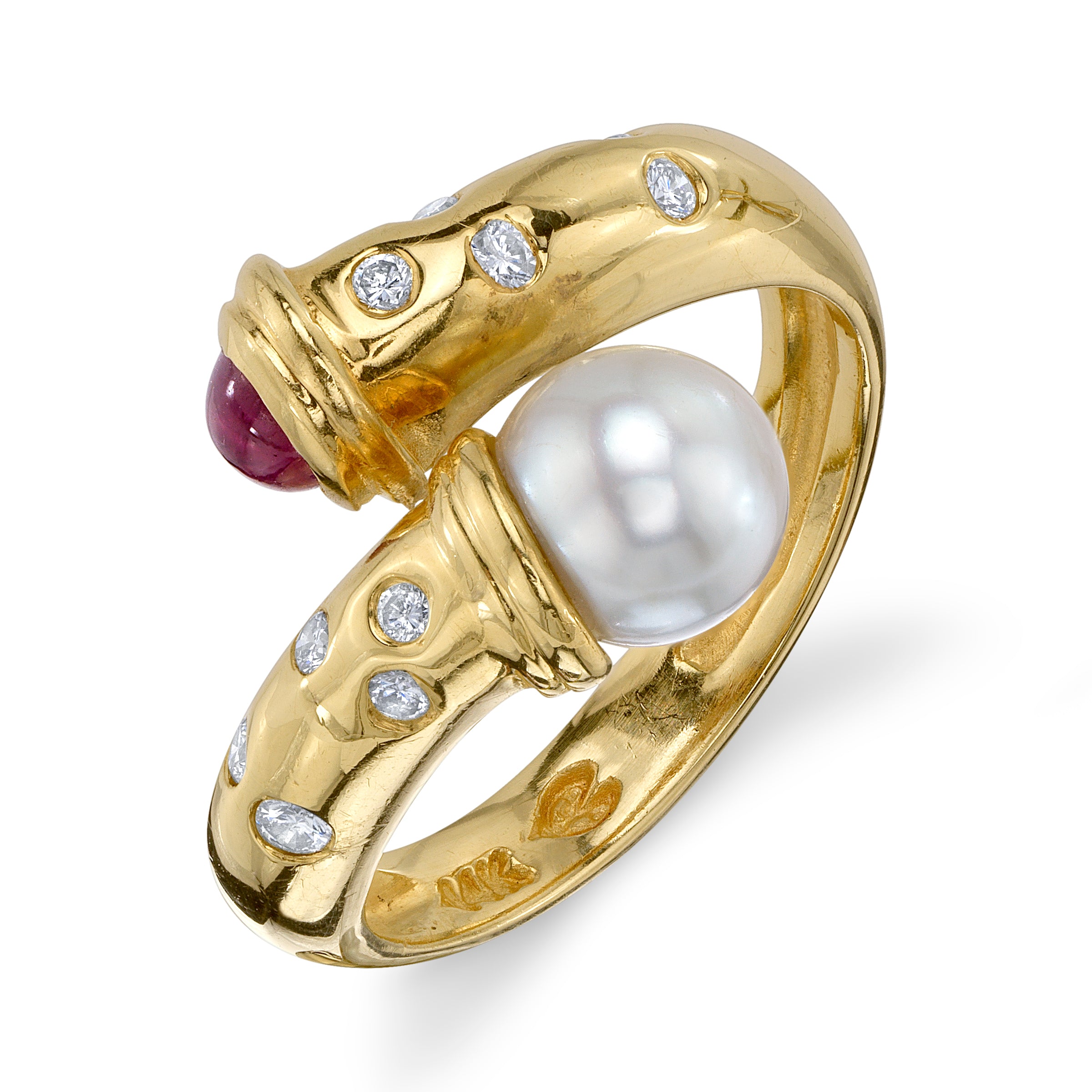 Vintage Pearl Ruby Bypass Ring Band Ring Roseark Vintage