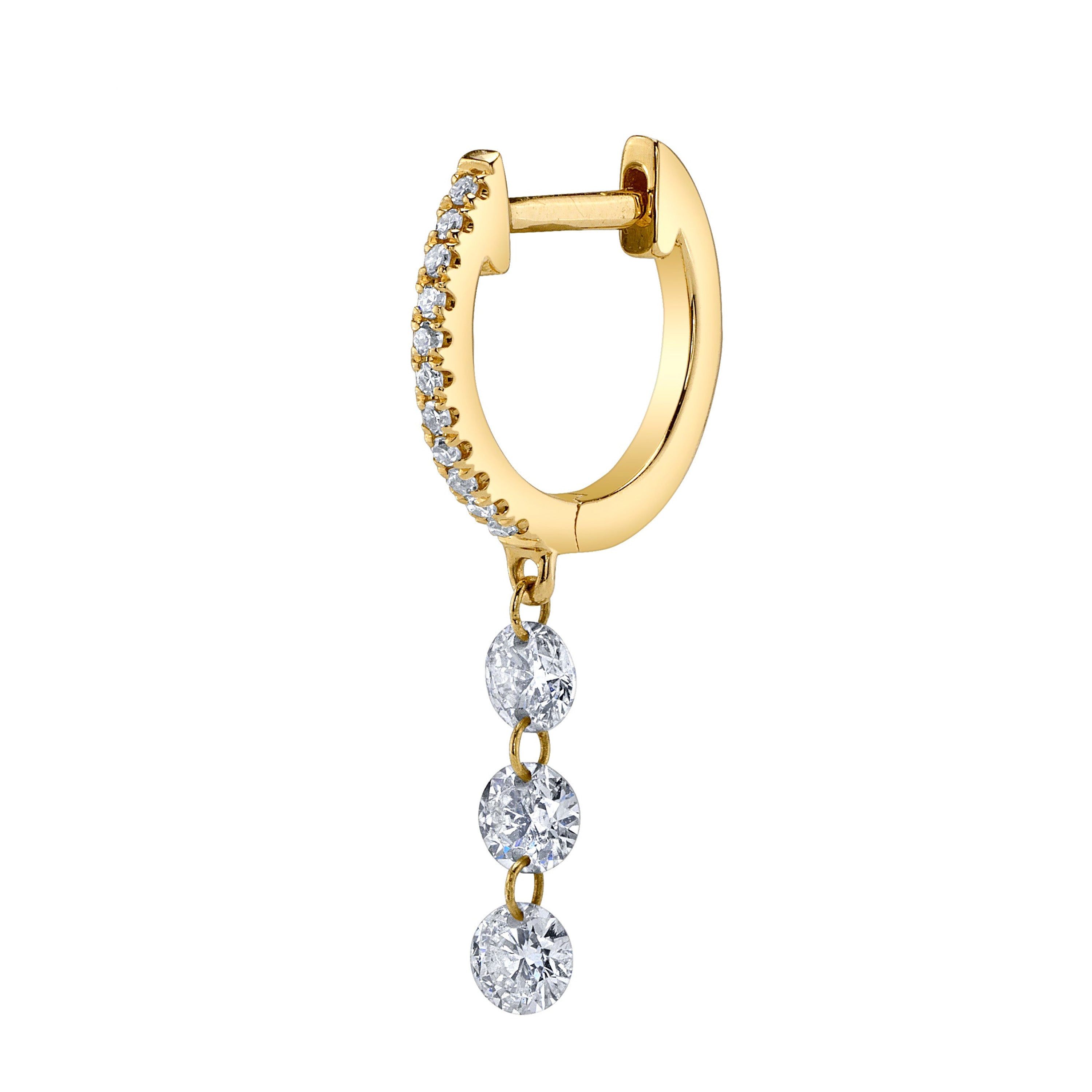 Triple Diamond Drop Huggie Huggie Earrings Roseark Deux Single