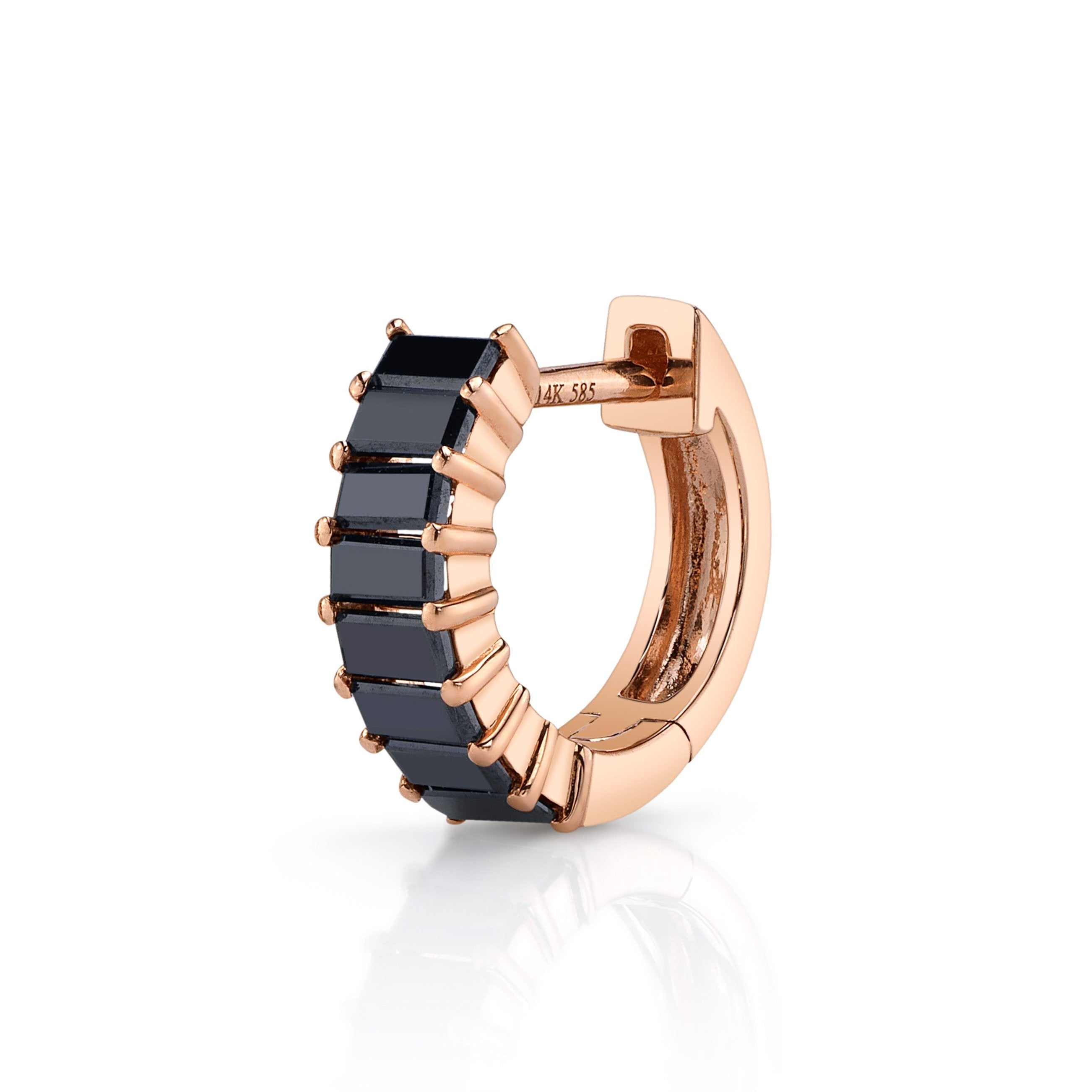 Baguette Stone Huggie Huggie Earrings Roseark Deux Single RGold + Black Diamond