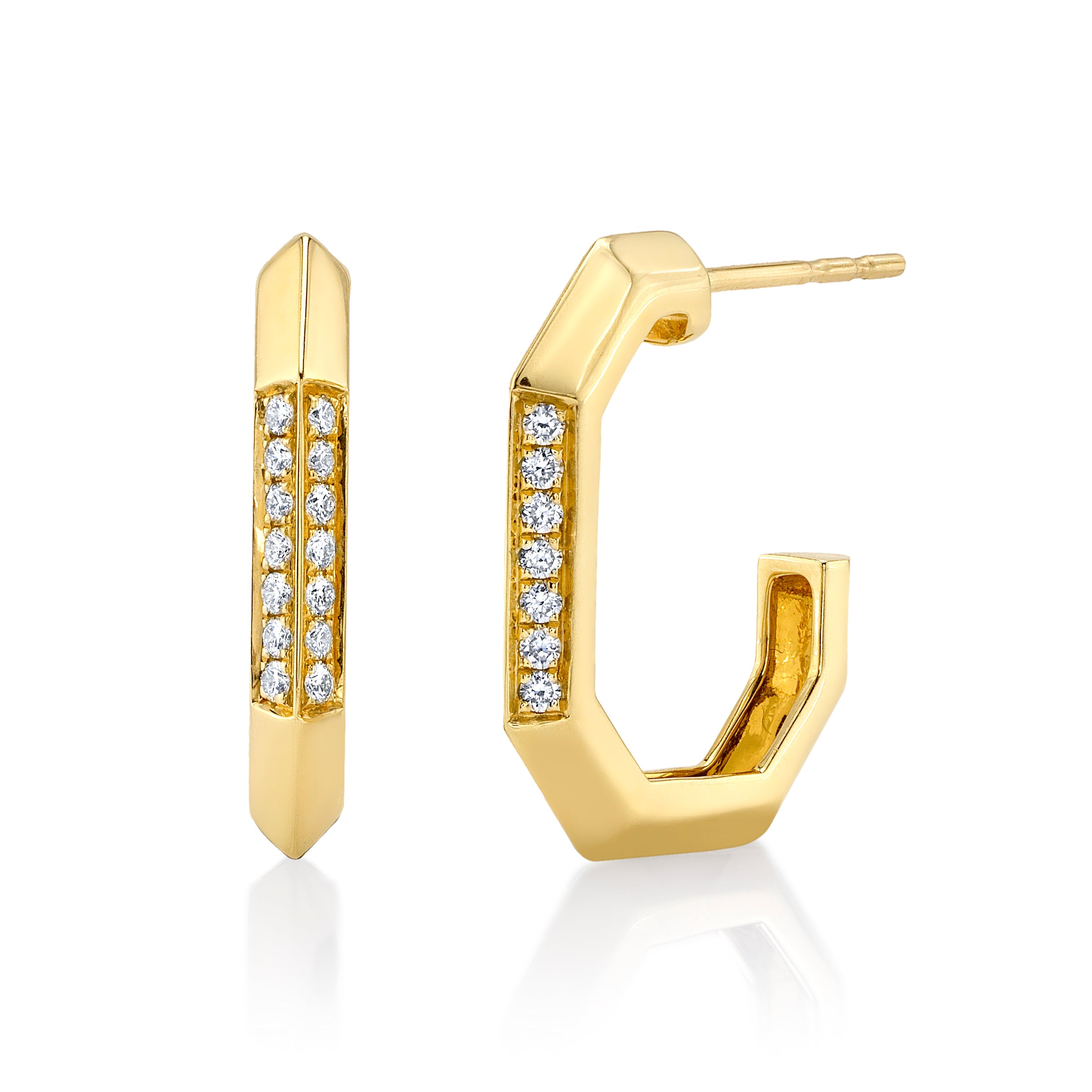Diamond Angular Half-Hoop Huggie Earrings Roseark Deux Pair