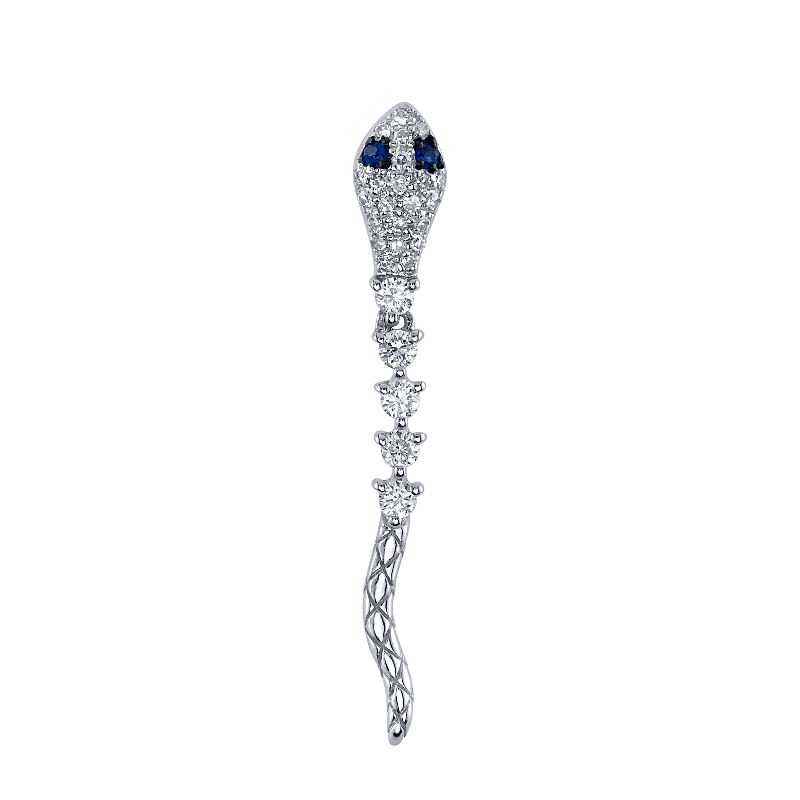 Pave Diamond Hanging Snake Stud Stud Earrings Roseark Deux W.Gold and Sapphire