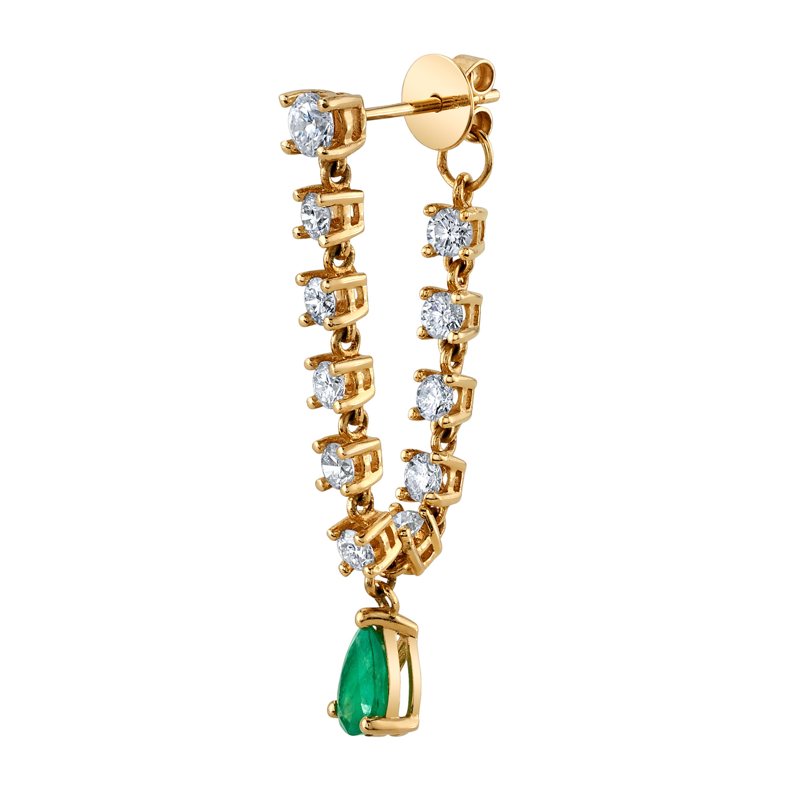 Diamond Chain Earring with Emerald Drop Drop Earrings Roseark Deux Single