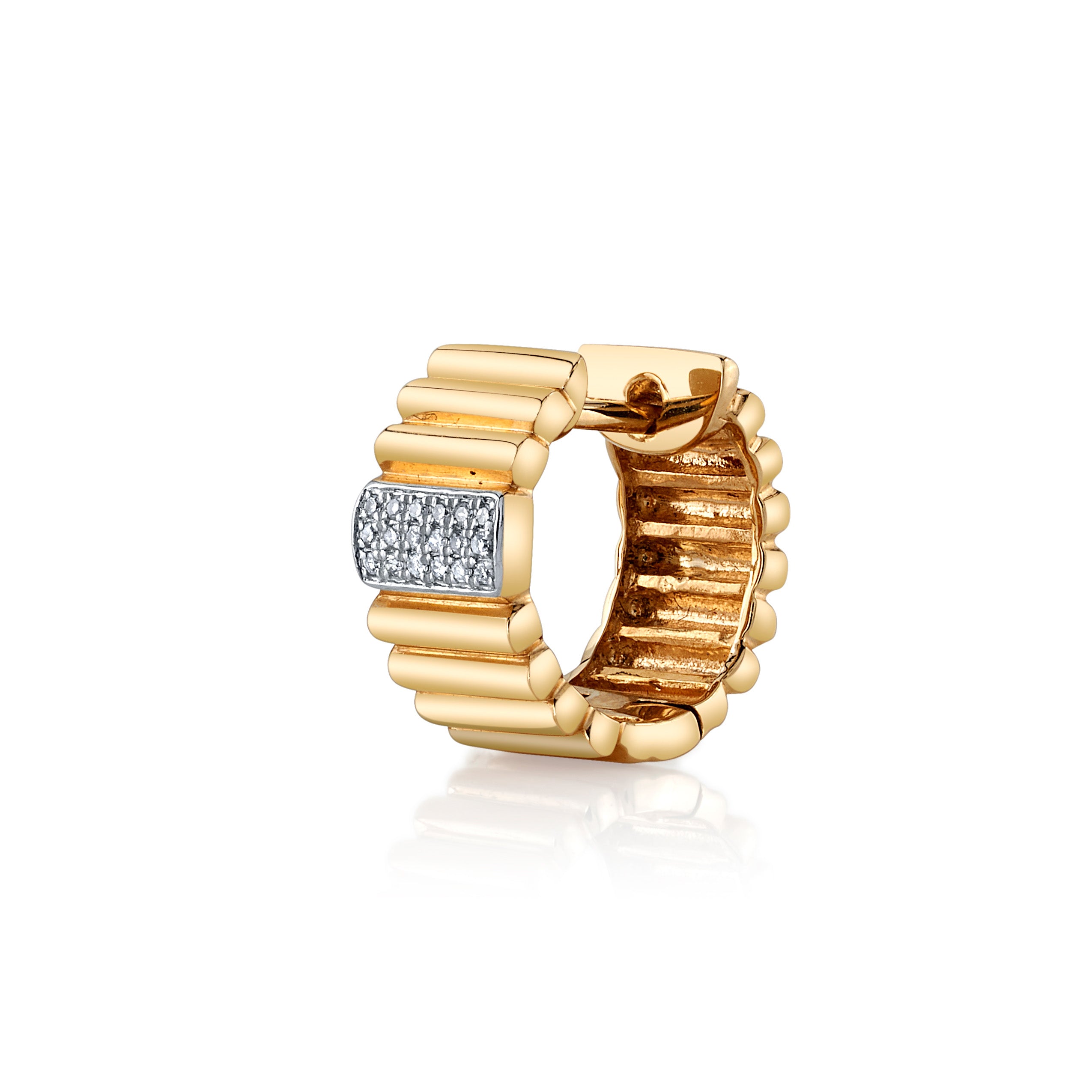 Diamond Accordian Hoops with Pave Diamonds Huggie Earrings Roseark Deux Single