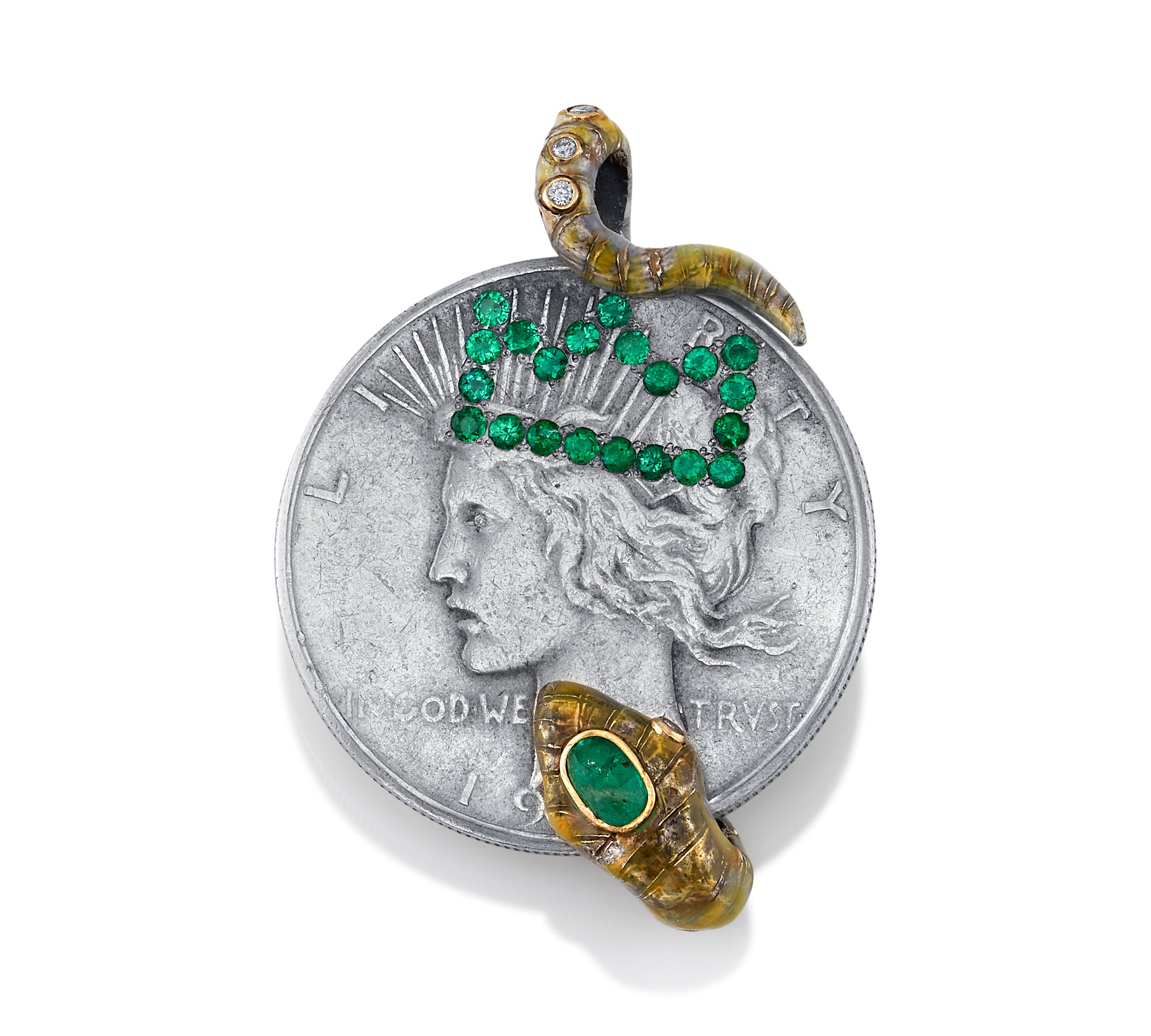 Emerald Crown and Snake Coin Pendant Pendant Stones of Character   